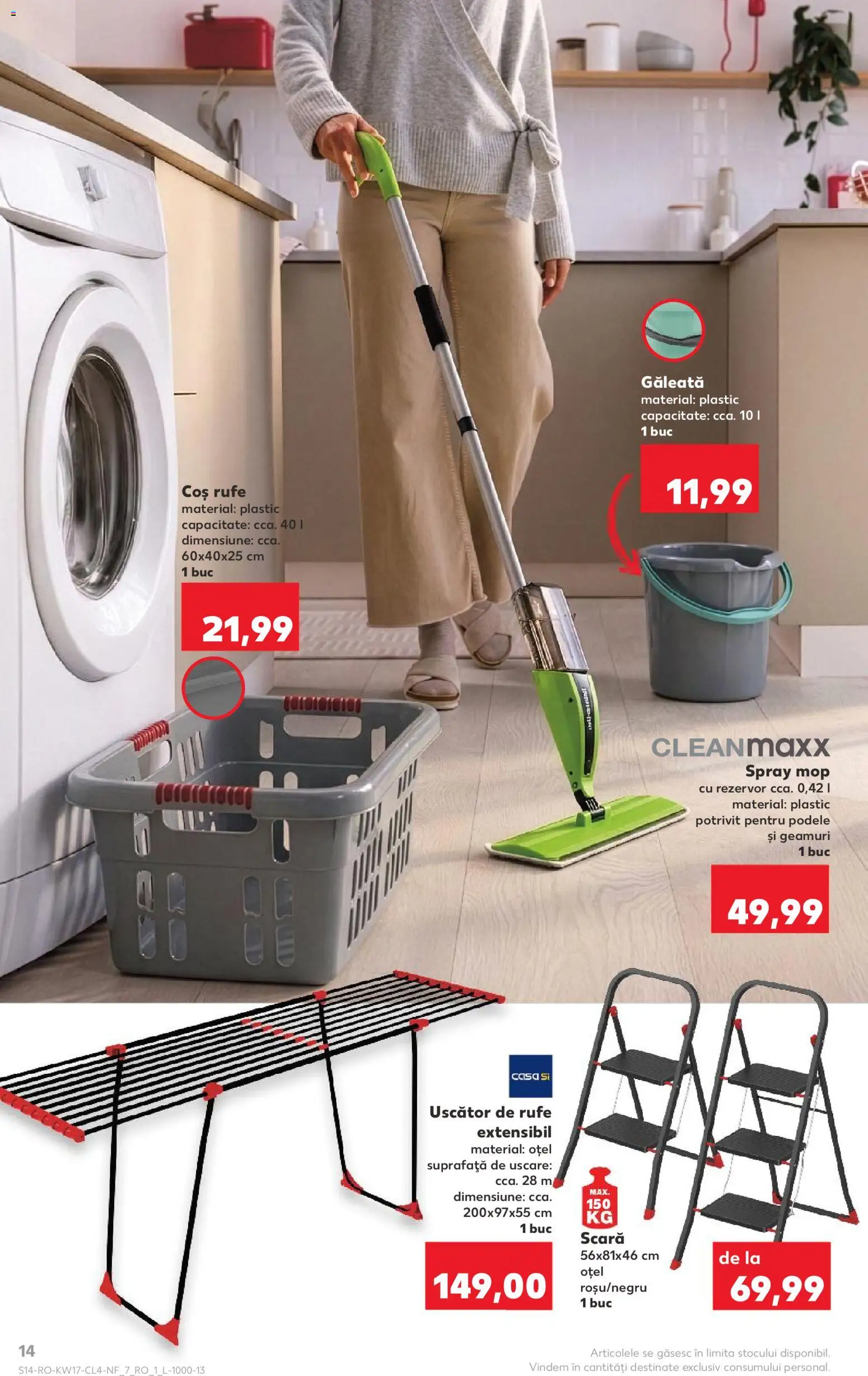 Noul catalog Kaufland – valabil de la 22.04.2026 | Pagină: 14 | Produse: Uscător, Mop, Scară, Coș