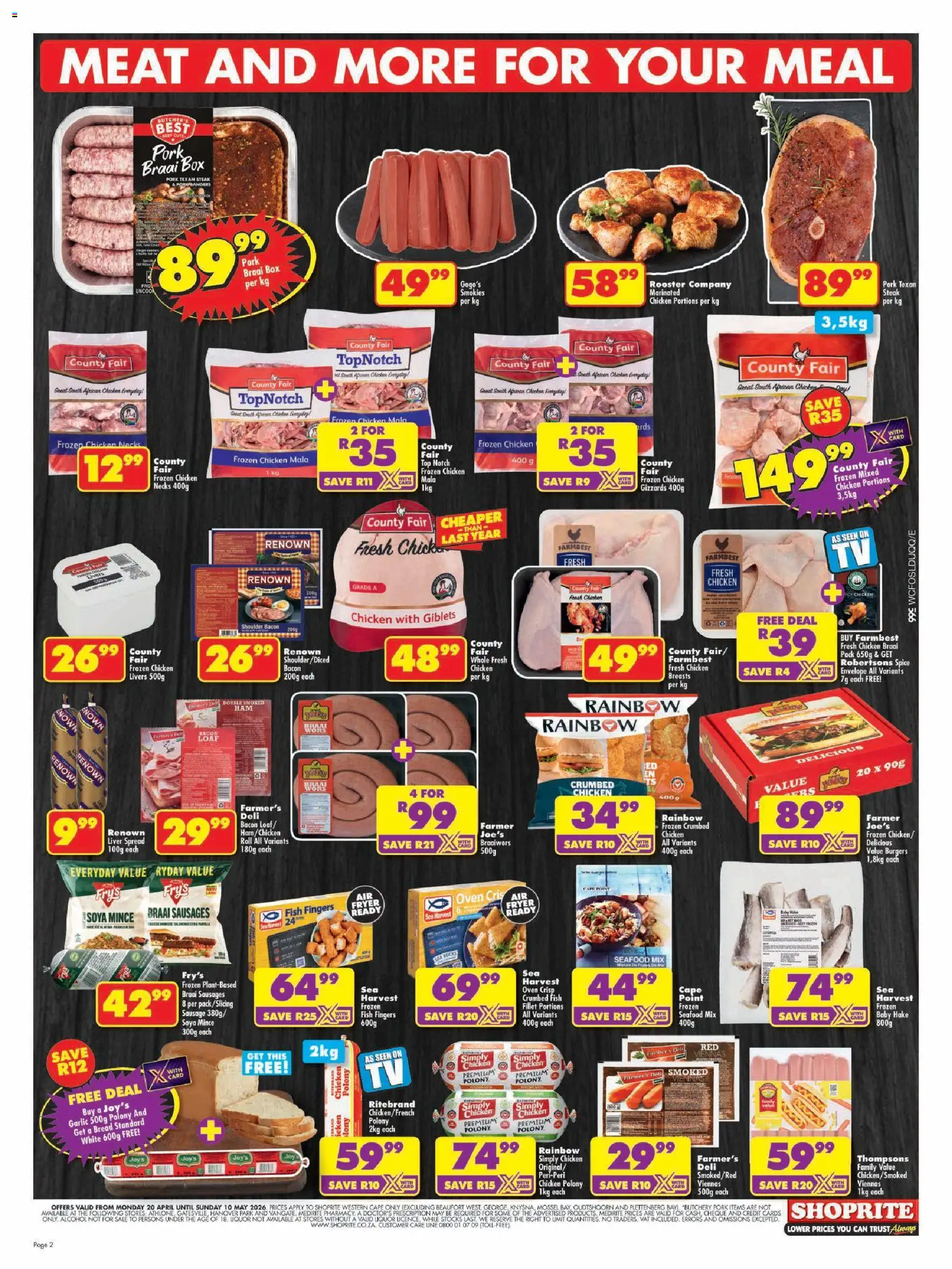 New Shoprite catalogue – valid from 20.04.2026 | Page: 2 | Products: Steak, Fish, Soya mince, Garlic