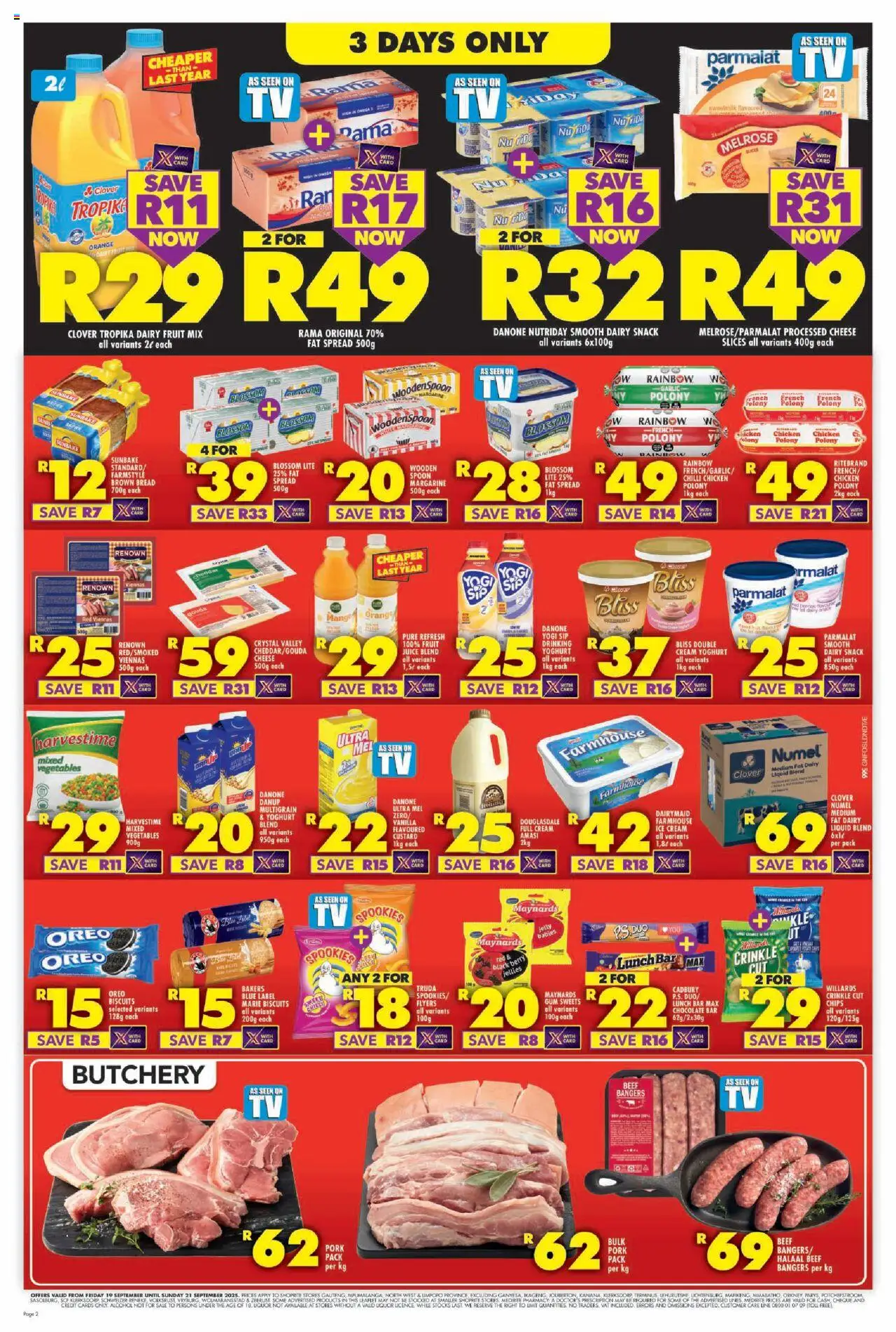 New Shoprite catalogue – valid from 19.09.2025 | Page: 2 | Products: Custard, Polony, Margarine, Mango