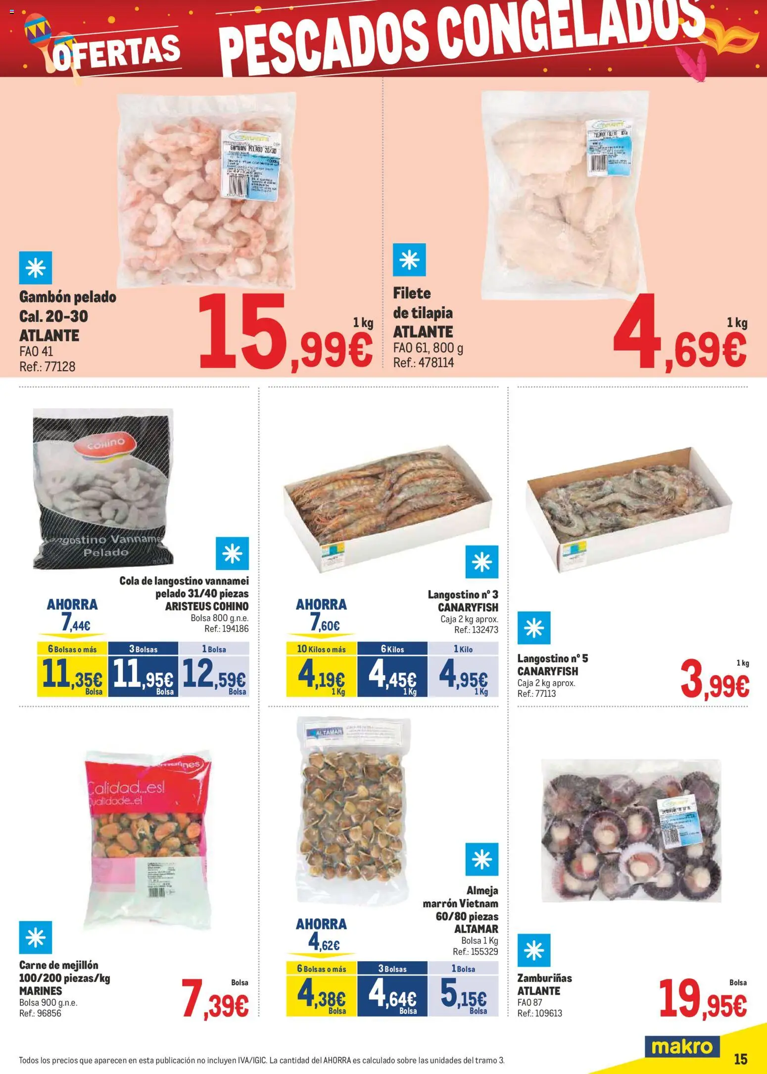 Makro - Precios Canarias │ válido desde el 02.02.2026 | Página: 15 | Productos: Bolsa, Filete, Caja, Langostino
