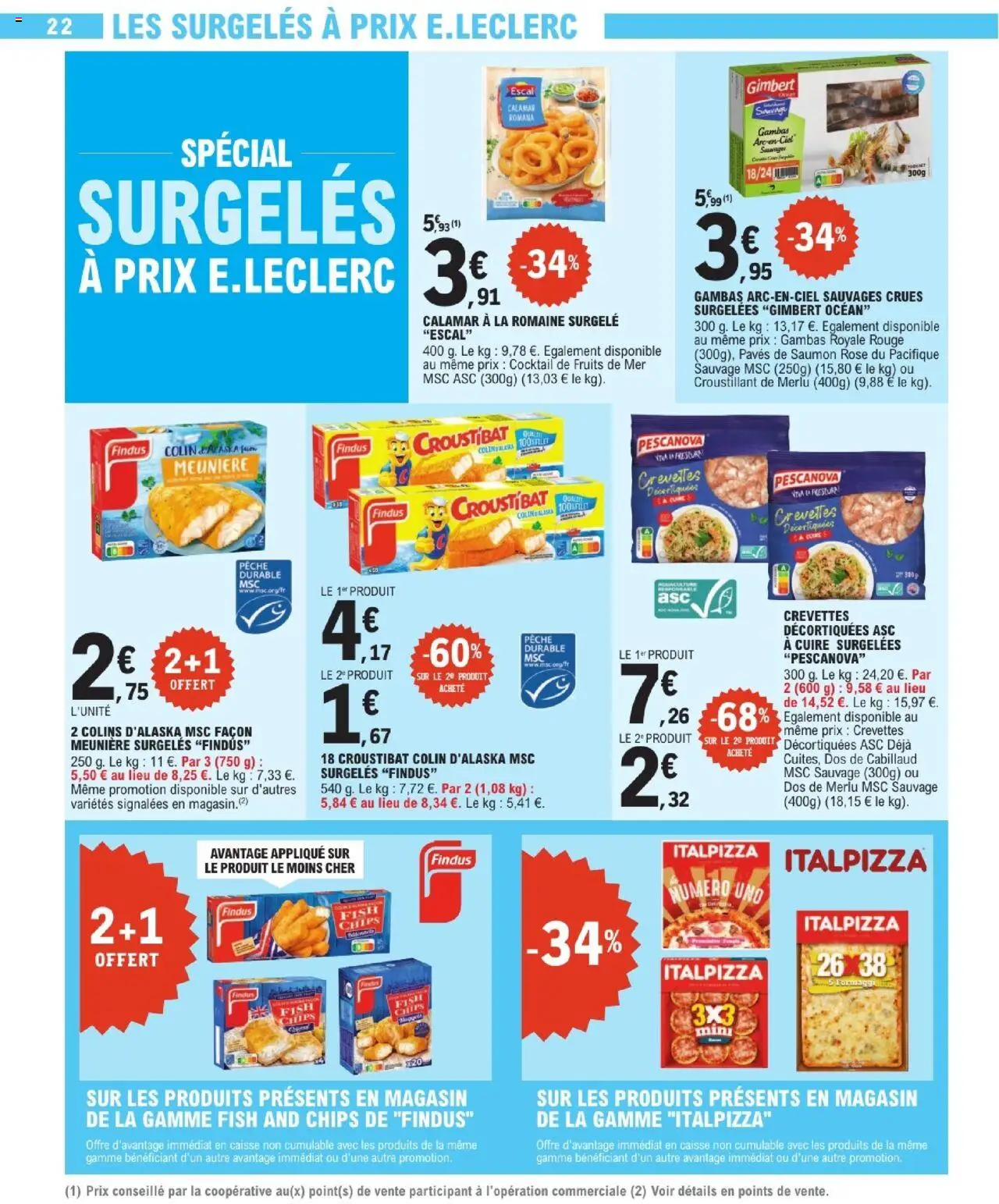  | Page: 22 | Produits: Fruits de mer, Crevettes, Pizza, Dos de cabillaud