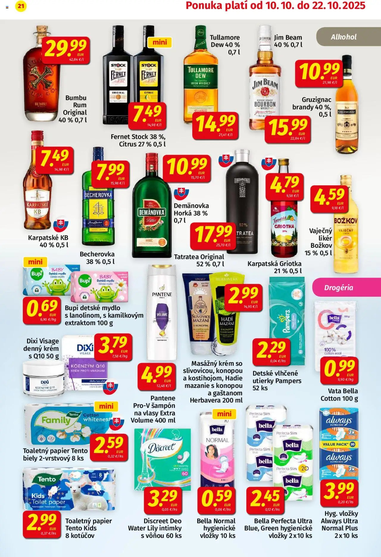 Nové Koruna akcie – leták je platný od 10.10.2025 | Strana: 21 | Produkty: Mydlo, Brandy, Krém, Alkohol
