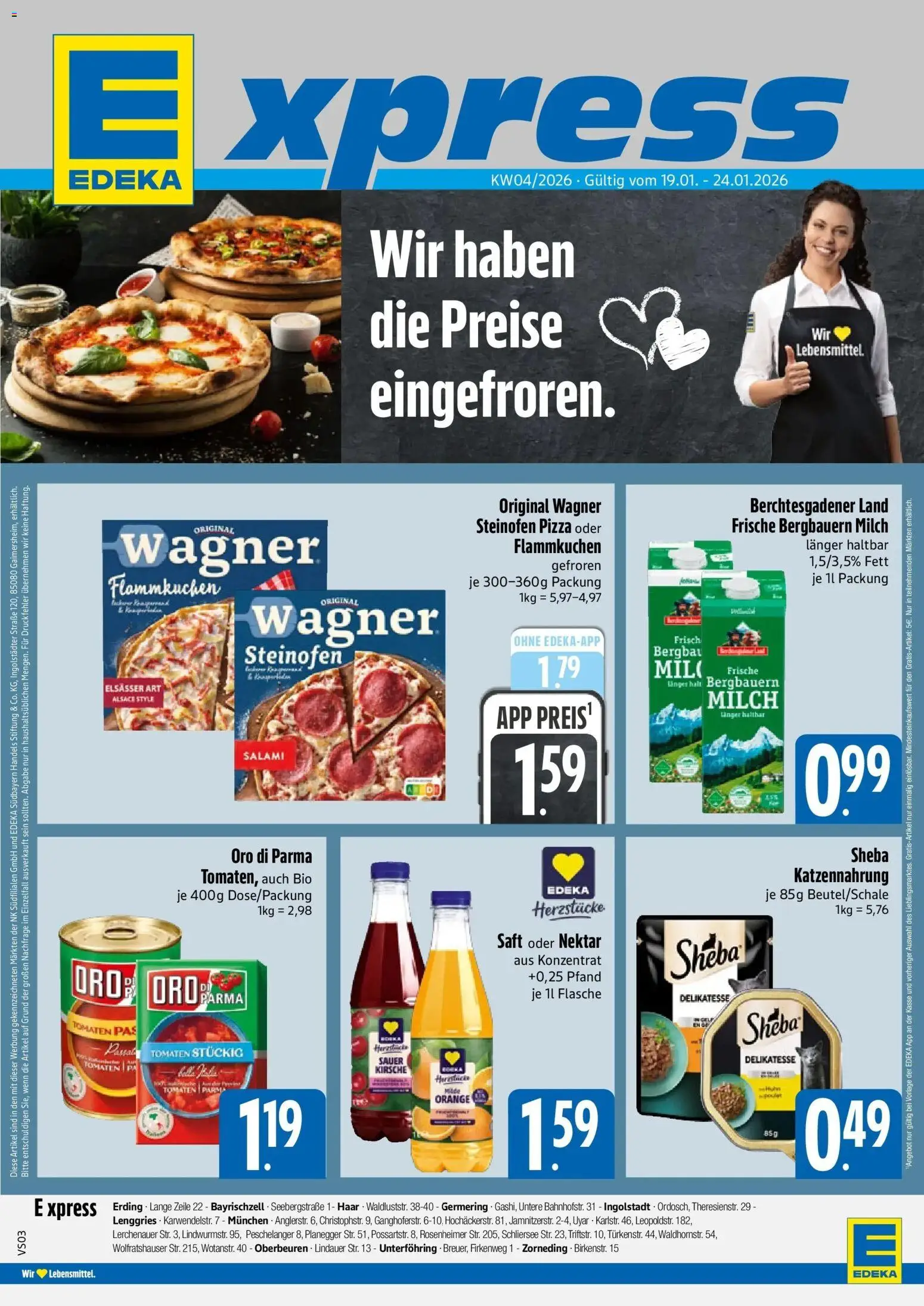 Edeka prospekt München	 – gültig ab 18.01.2026 | Seite: 1 | Produkte: Sheba, Milch, Tomaten, Saft