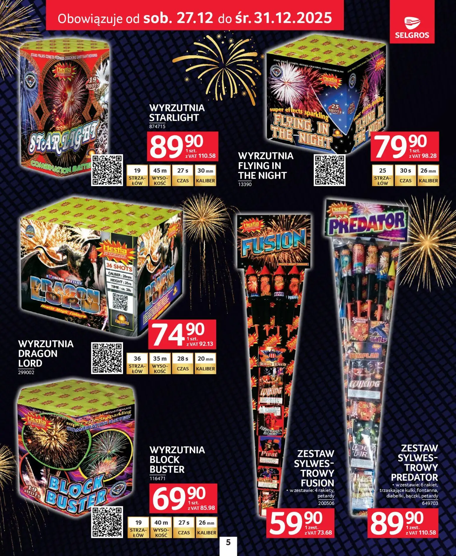 Selgros cash&carry Gazetka - Sylwester Pełen Emocji od 27.12.2025 | Strona: 5 | Produkty: Wyrzutnia, Petardy