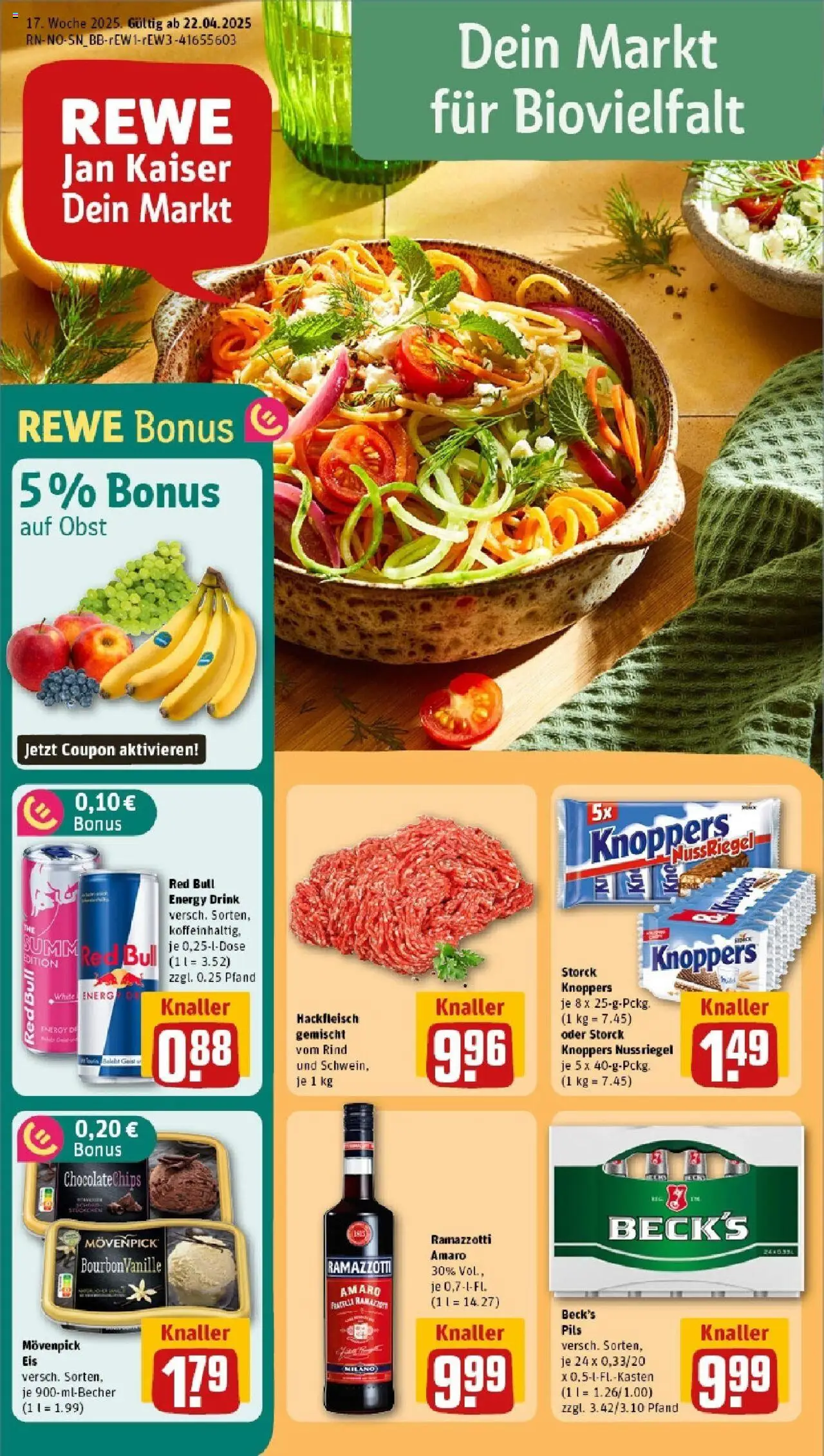 Rewe - Rewe: Wochenangebote (ab 20.04.2025) zum Blättern » Angebote | Seite: 1 | Produkte: Energy, Pils, Obst, Eis