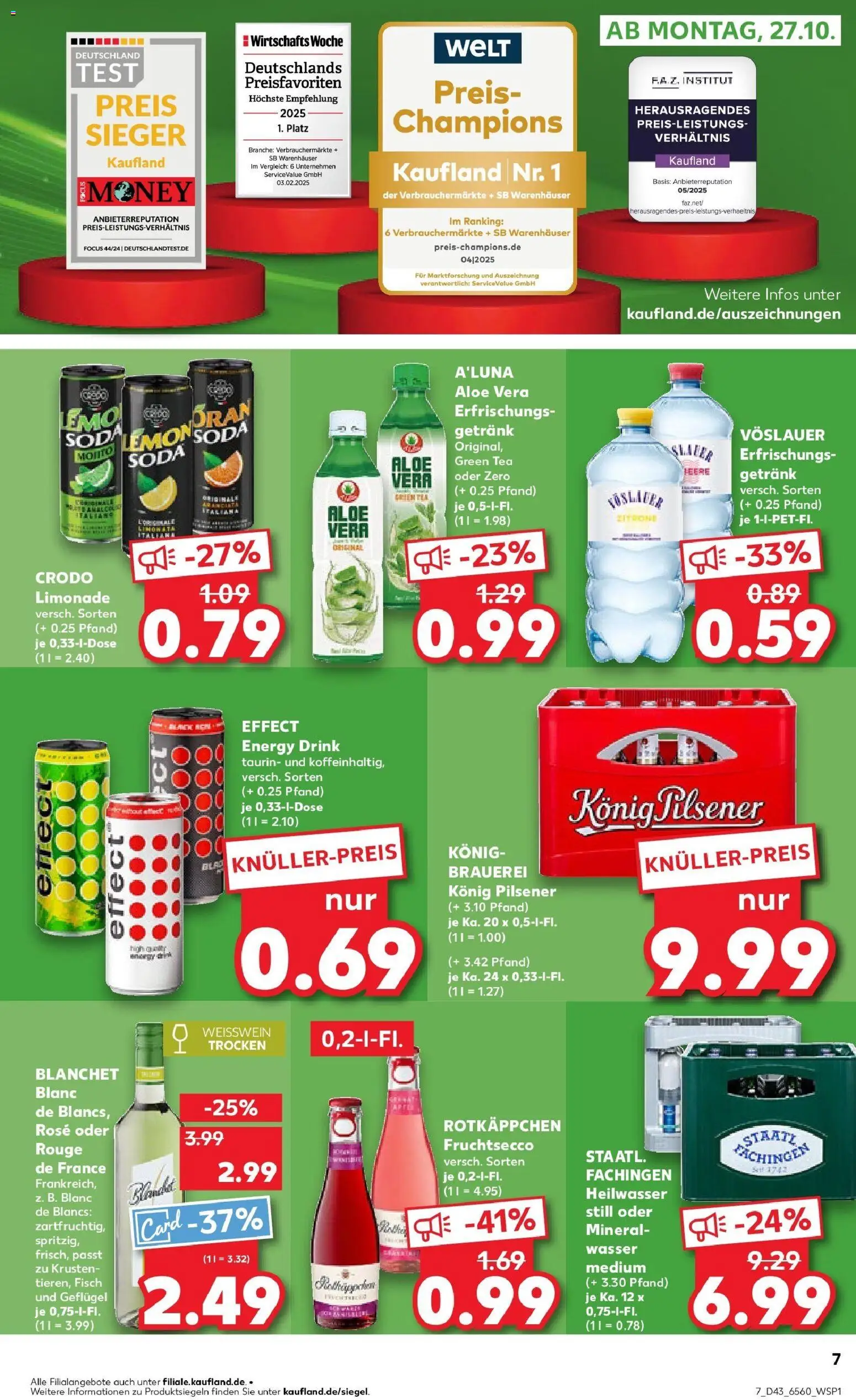 Kaufland prospekt Remscheid	 – gültig ab 27.10.2025 | Seite: 7 | Produkte: Weißwein trocken, Rouge, Mineralwasser, Wasser