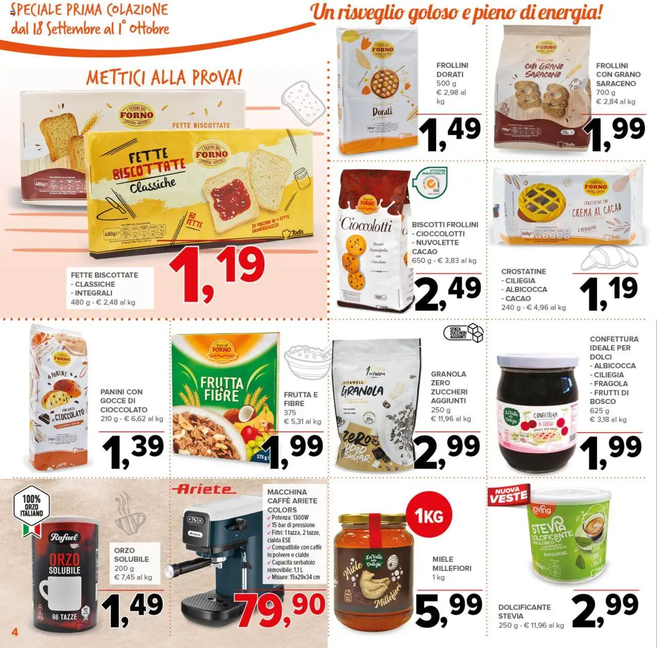 Volantino Todis del 18.09.2025 | Pagina: 4 | Prodotti: Stevia, Cacao, Forno, Miele