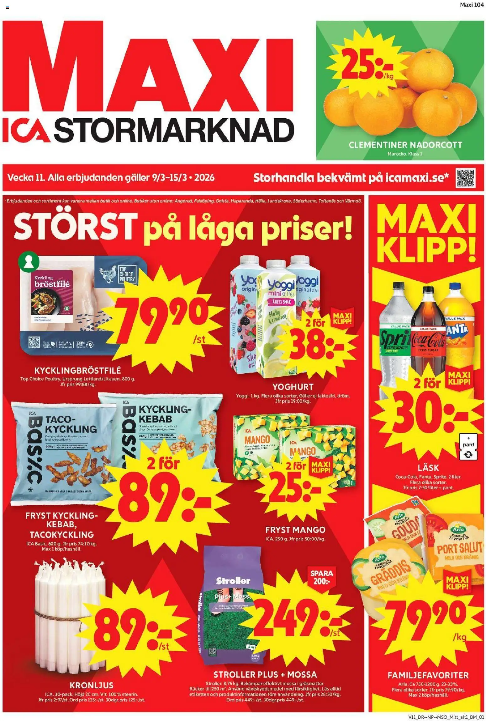 ICA Maxi reklamblad aktuell från 09.03.2026 | Sida: 1 | Produkter: Galler, Yoghurt, Yoggi, Kräm