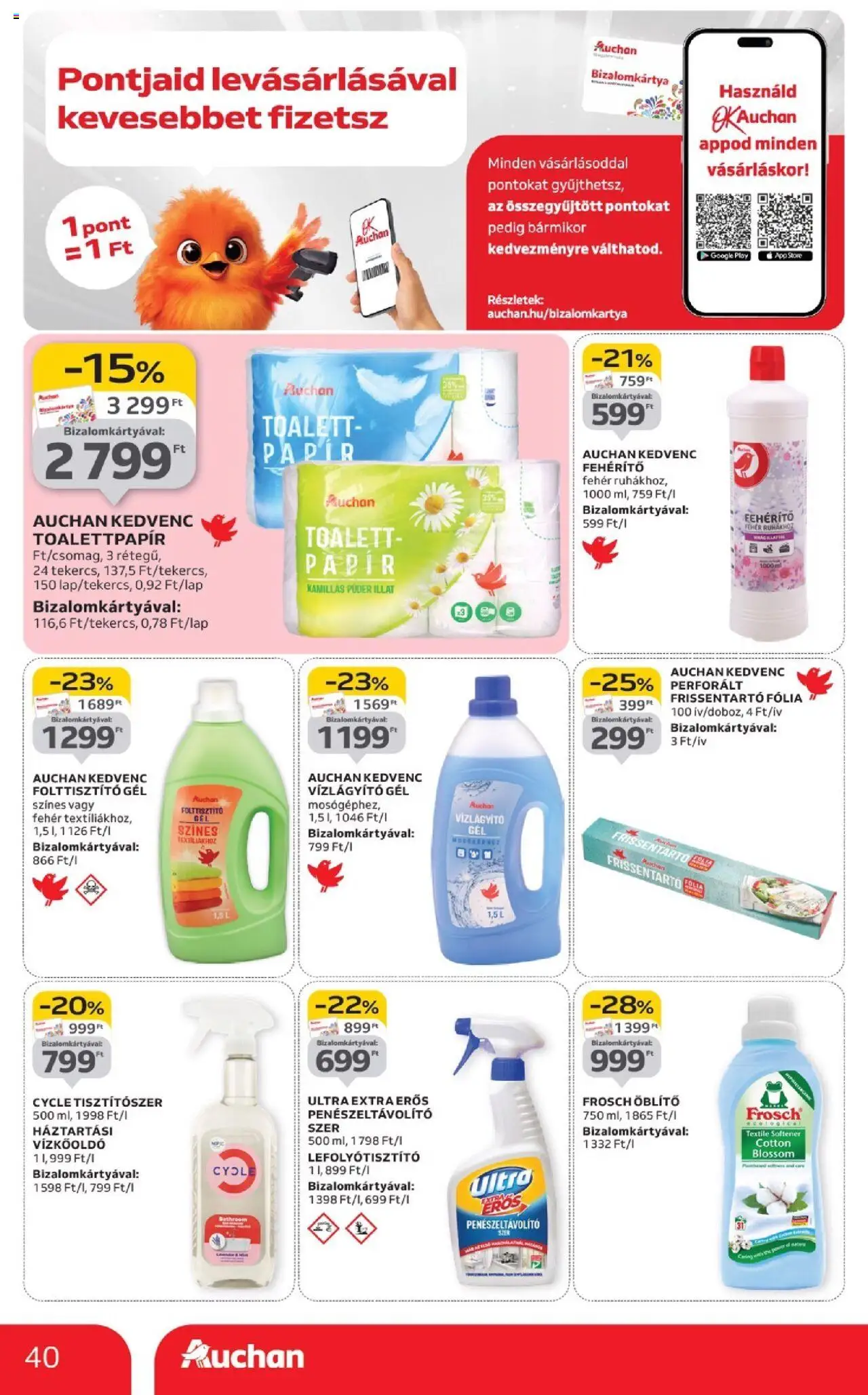 Auchan akciós ujság - amely érvényes a következő dátumtól: 04.09.2025 | Oldal: 40 | Termékek: Vízkőoldó, Virag, Púder, Öblítő