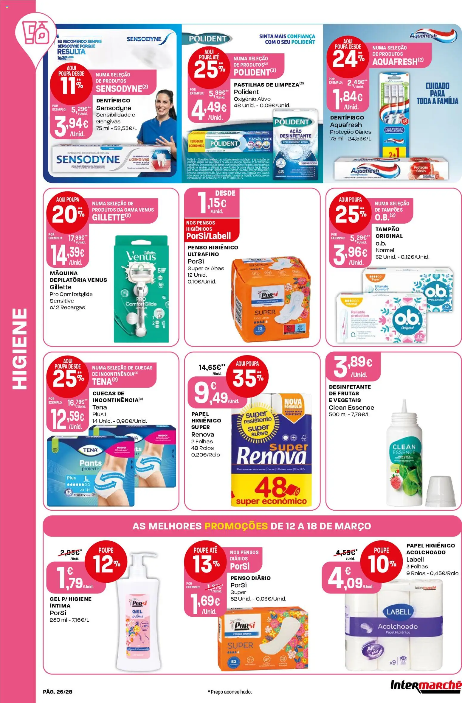 Intermarché Folheto Contact │ válido de 12.03.2026 | Página: 26 | Produtos: Papel higiénico, Pensos higiénicos, Creme, Cuecas