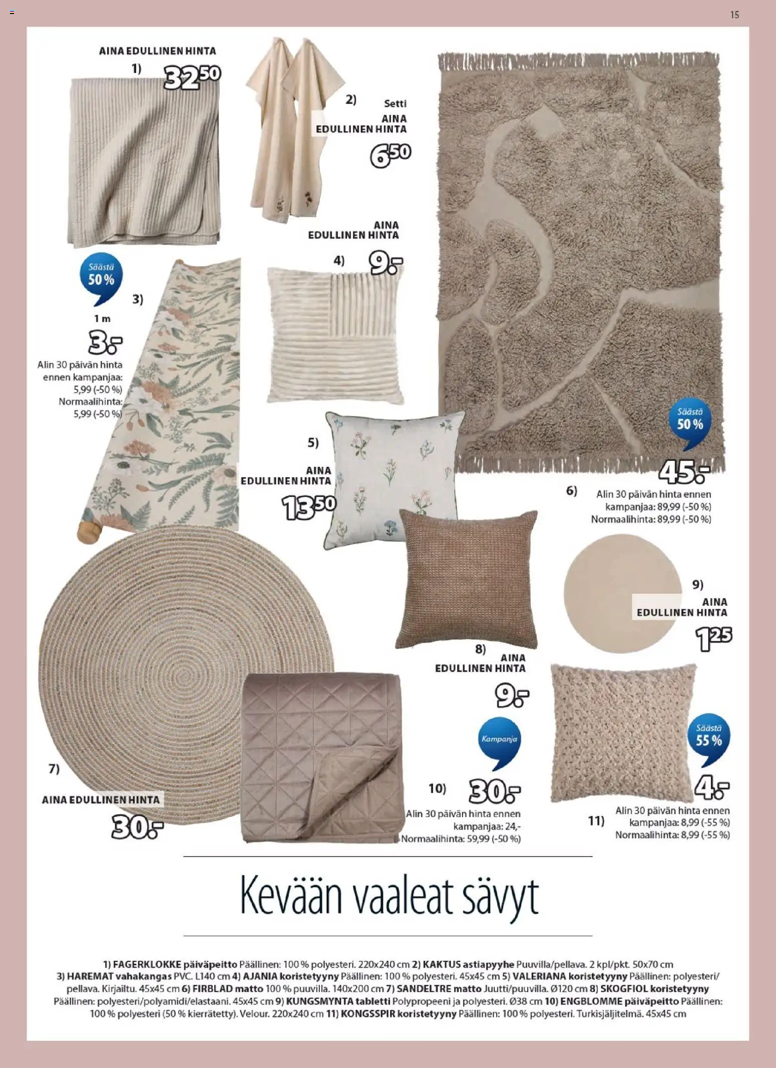 JYSK tarjoukset – voimassa 23.04.2026 alkaen | Sivu: 15 | Tuotteet: Matto, Koristetyyny, Tabletti