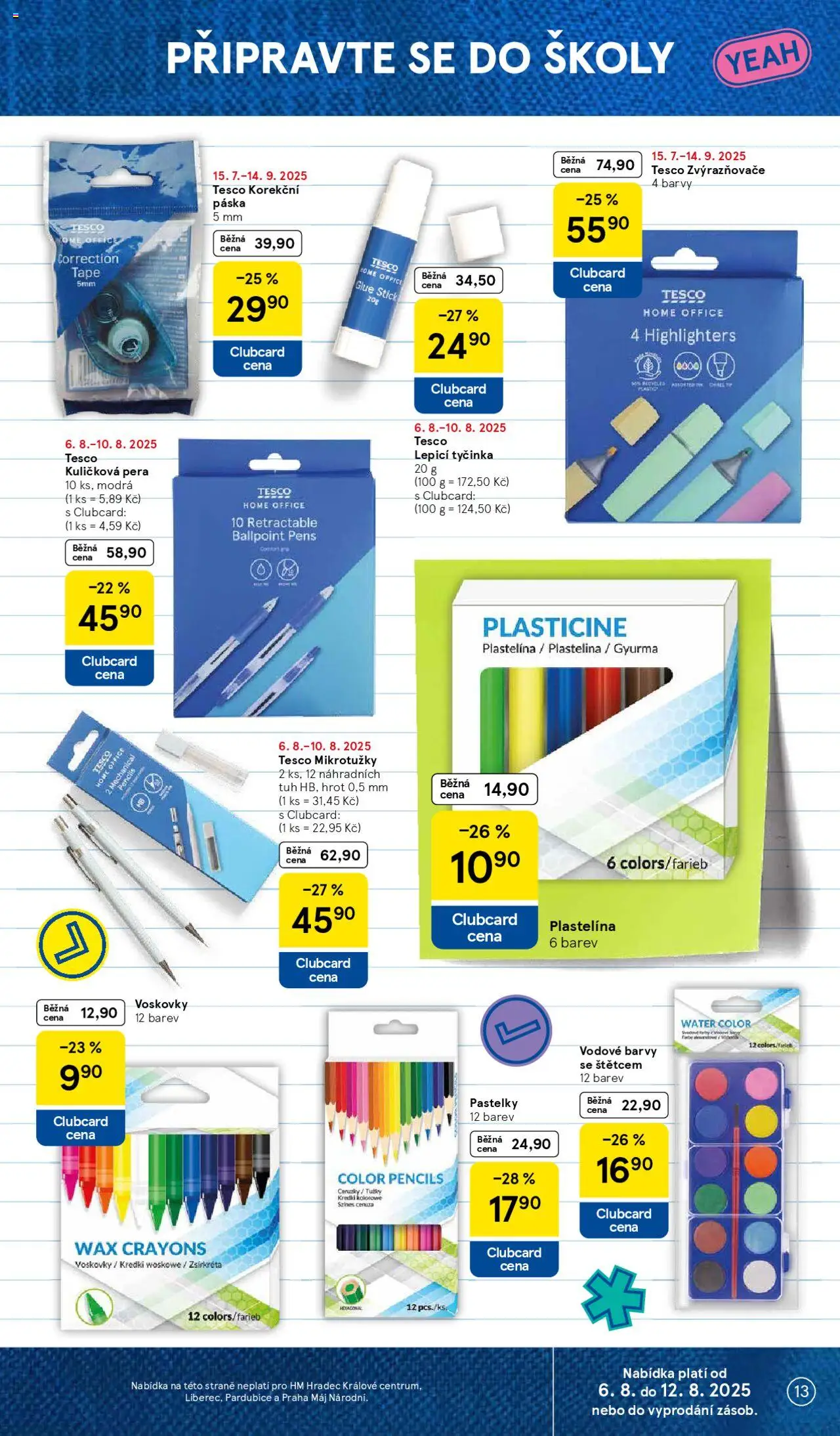 Tesco leták - Hypermarket od 06.08.2025 | Strana: 13 | Produkty: Voskovky, Pastelky, Plastelína, Barvy