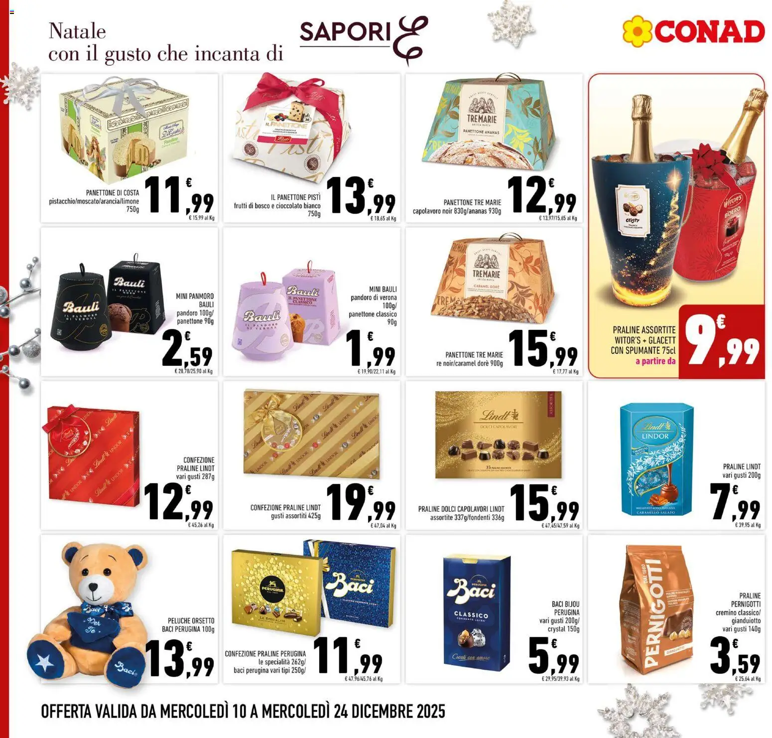 Volantino Conad del 10.12.2025 | Pagina: 4 | Prodotti: Peluche, Tè, Pandoro, Spumante