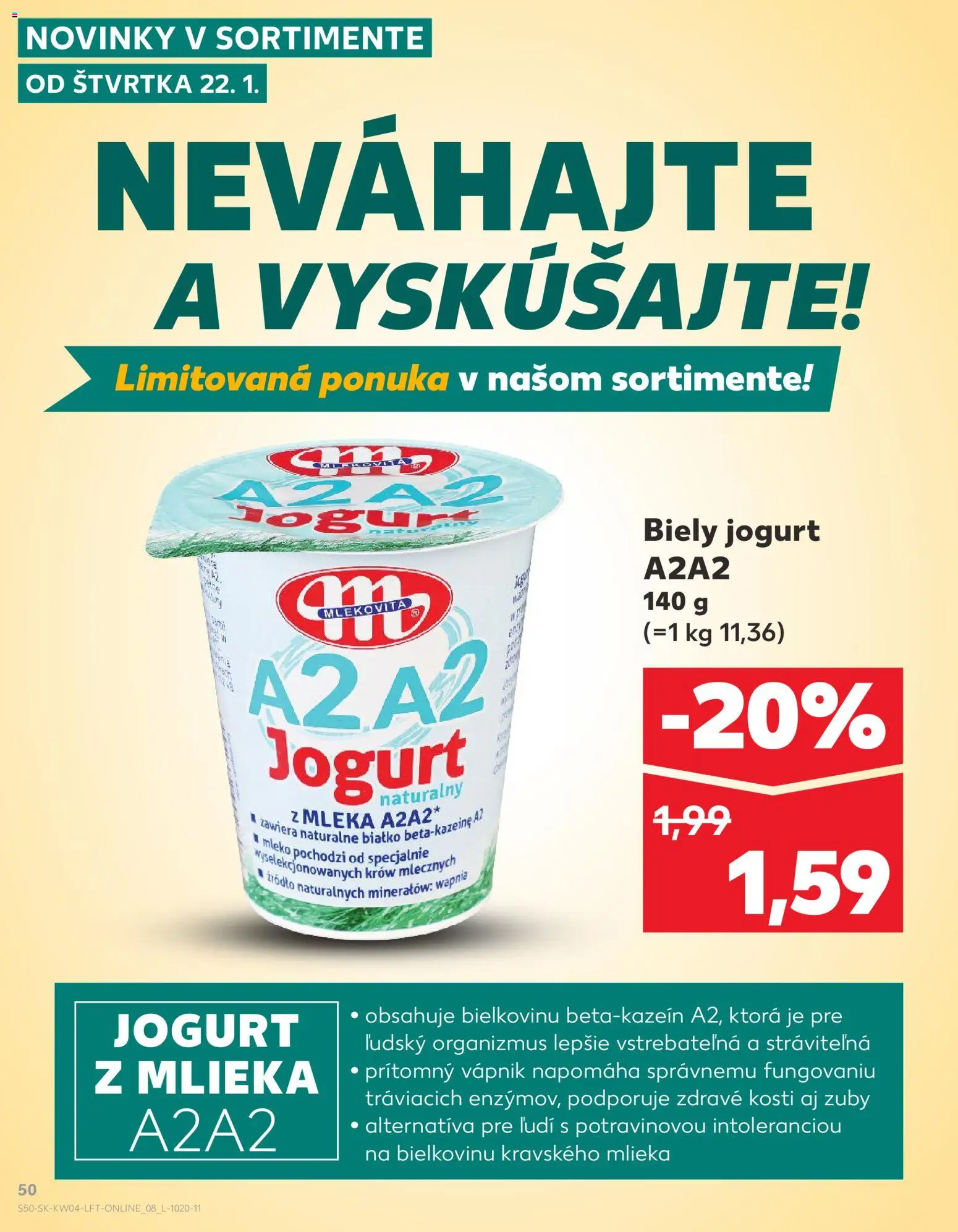 Nové Kaufland akcie – leták je platný od 22.01.2026 | Strana: 50 | Produkty: Jogurt, Biely jogurt