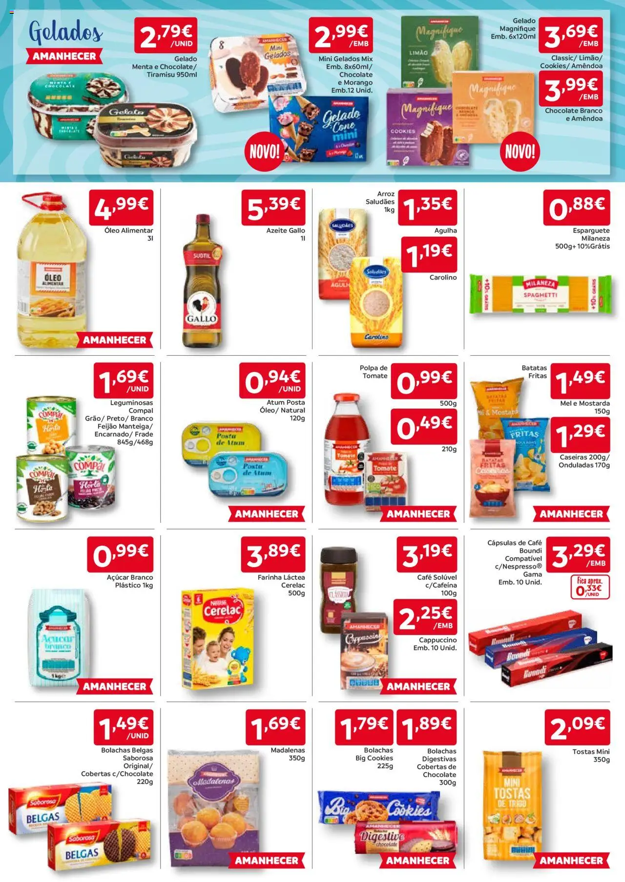 Amanhecer folheto │ válido de 14.08.2025 | Página: 3 | Produtos: Esparguete, Milaneza, Óleo, Café