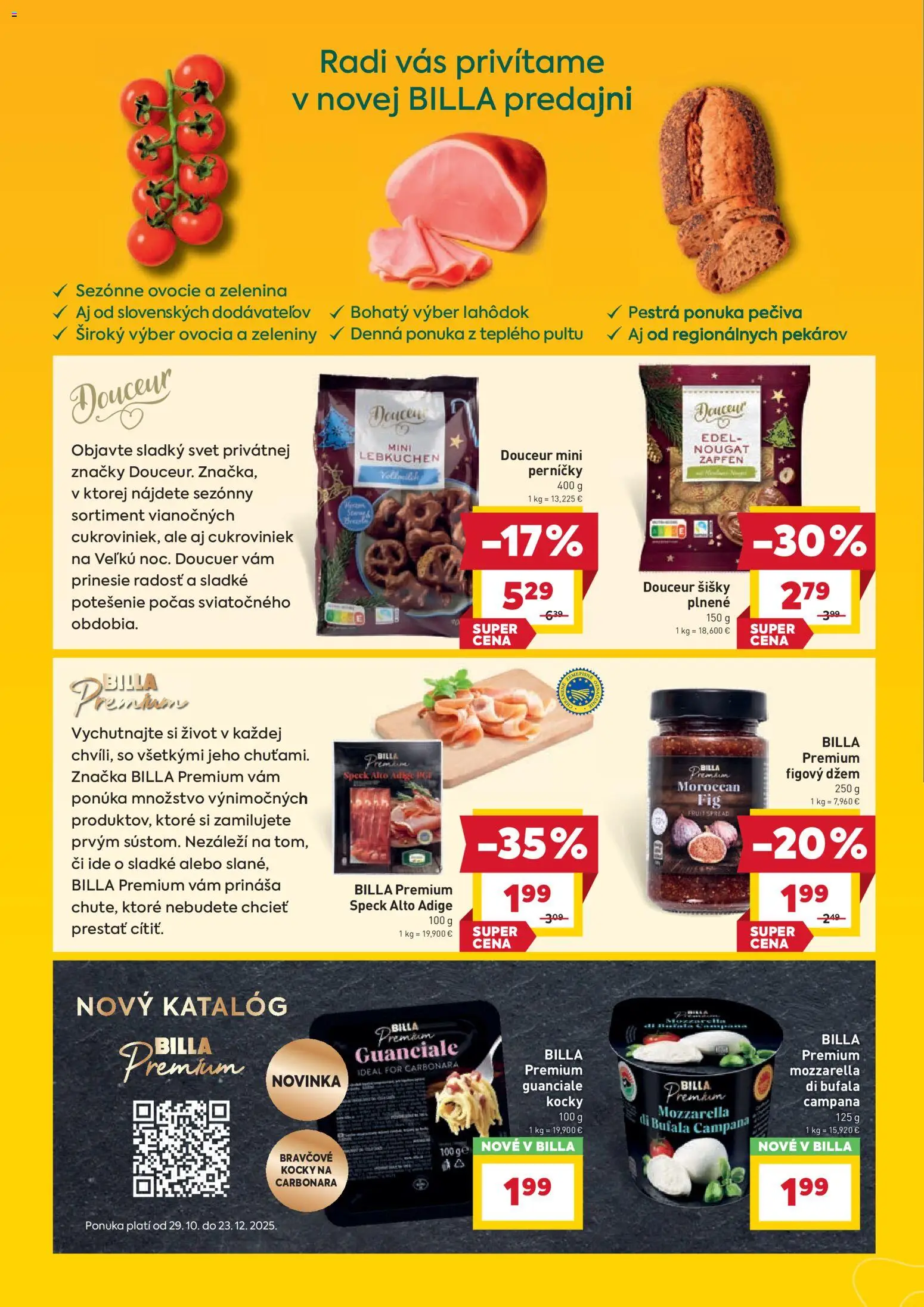 Nové Billa akcie – leták je platný od 11.12.2025 | Strana: 2 | Produkty: Šišky, Mozzarella, Ovocie