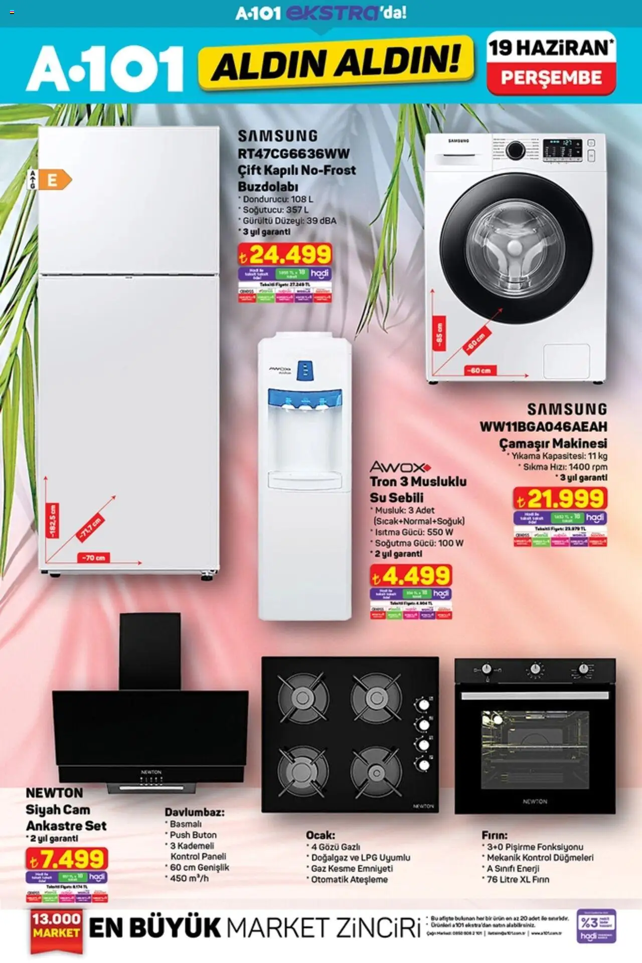 A101 Katalog Aldın Aldın - 19.06.2025 tarihinden itibaren geçerlidir | Sayfa: 16 | Ürünler: Davlumbaz, Su, Dondurucu, Çamaşır makinesi
