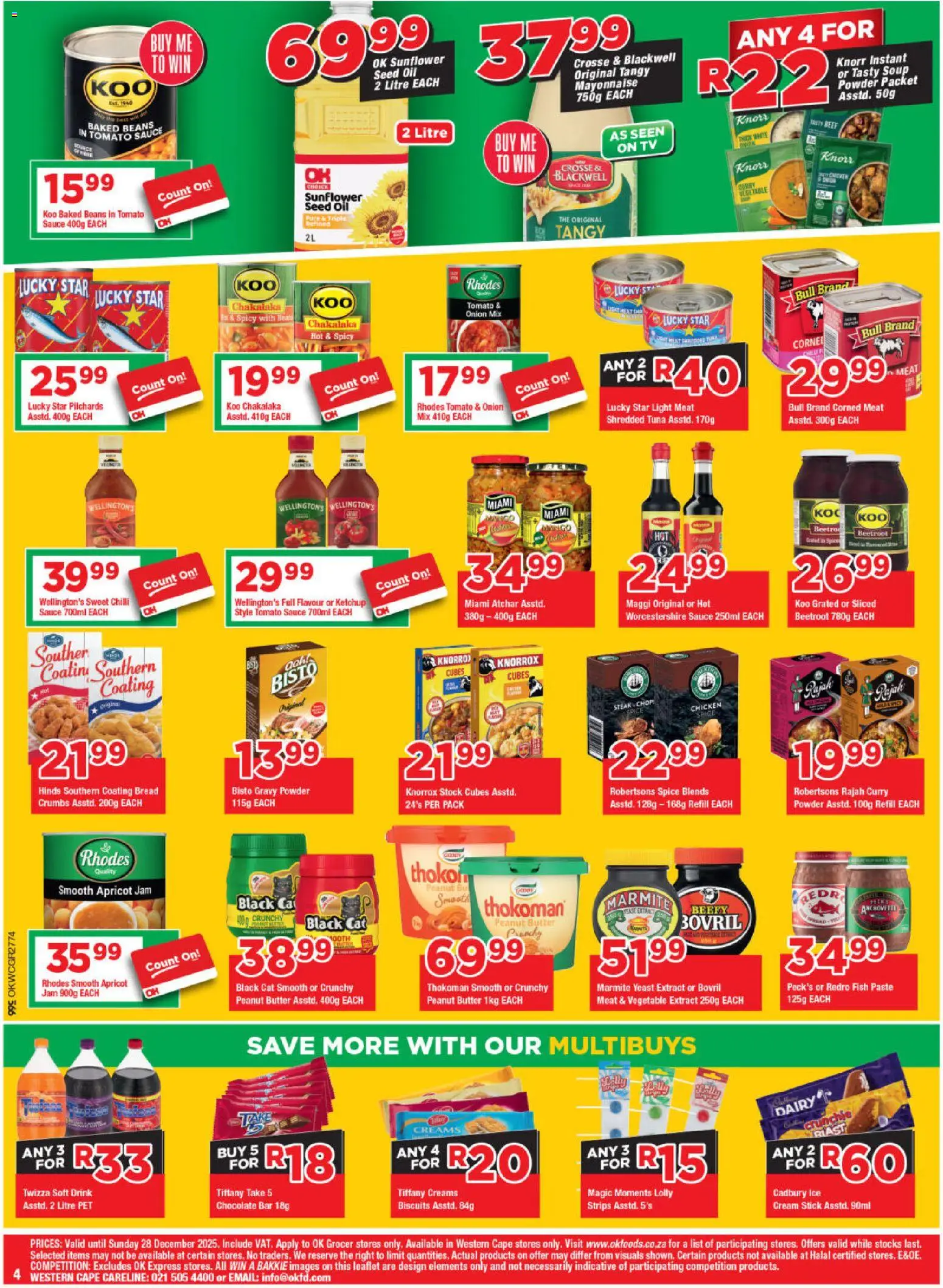 New OK Foods catalogue – valid from 10.12.2025 | Page: 4 | Products: Pilchards, Biscuits, Chocolate, Sauce