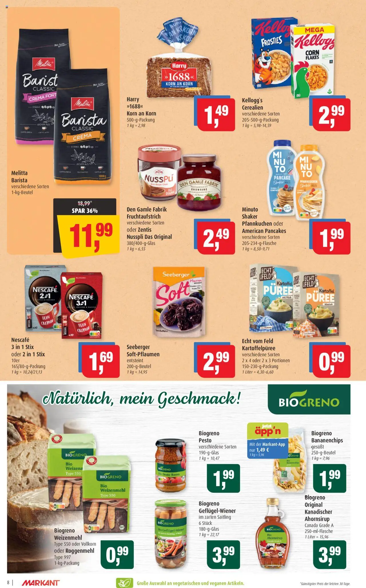 Markant Prospekt 	 - gültig ab dem 25.08.2025 | Seite: 8 | Produkte: Milch, Weizenmehl, Pfannkuchen, Zentis nusspli
