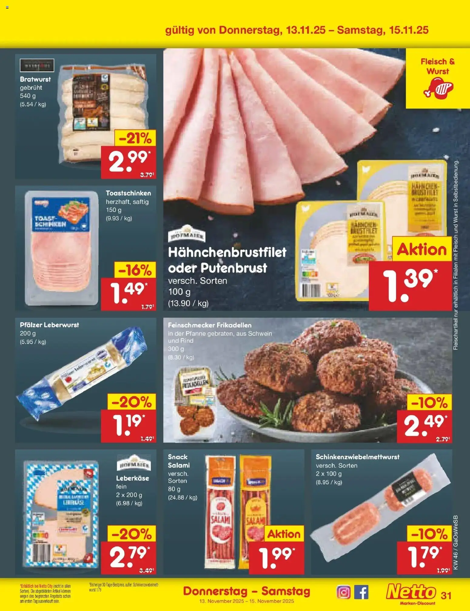 Netto Marken-Discount - Netto: Wochenangebote – gültig ab 10.11.2025 | Seite: 39 | Produkte: Toast, Bratwurst, Wurst, Salami