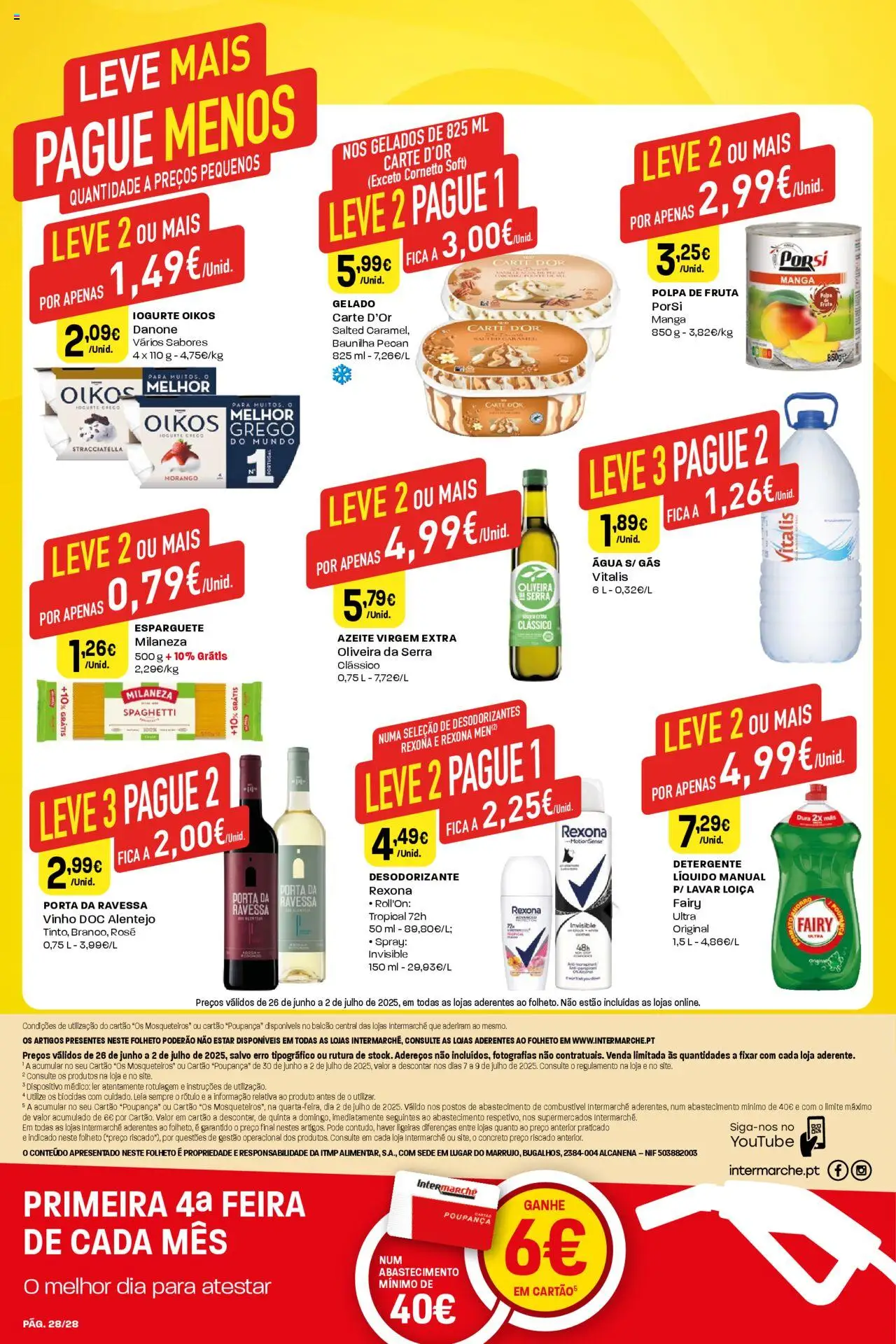 Intermarché folheto │ válido de 26.06.2025 | Página: 28 | Produtos: Agua, Porta, Azeite, Detergente