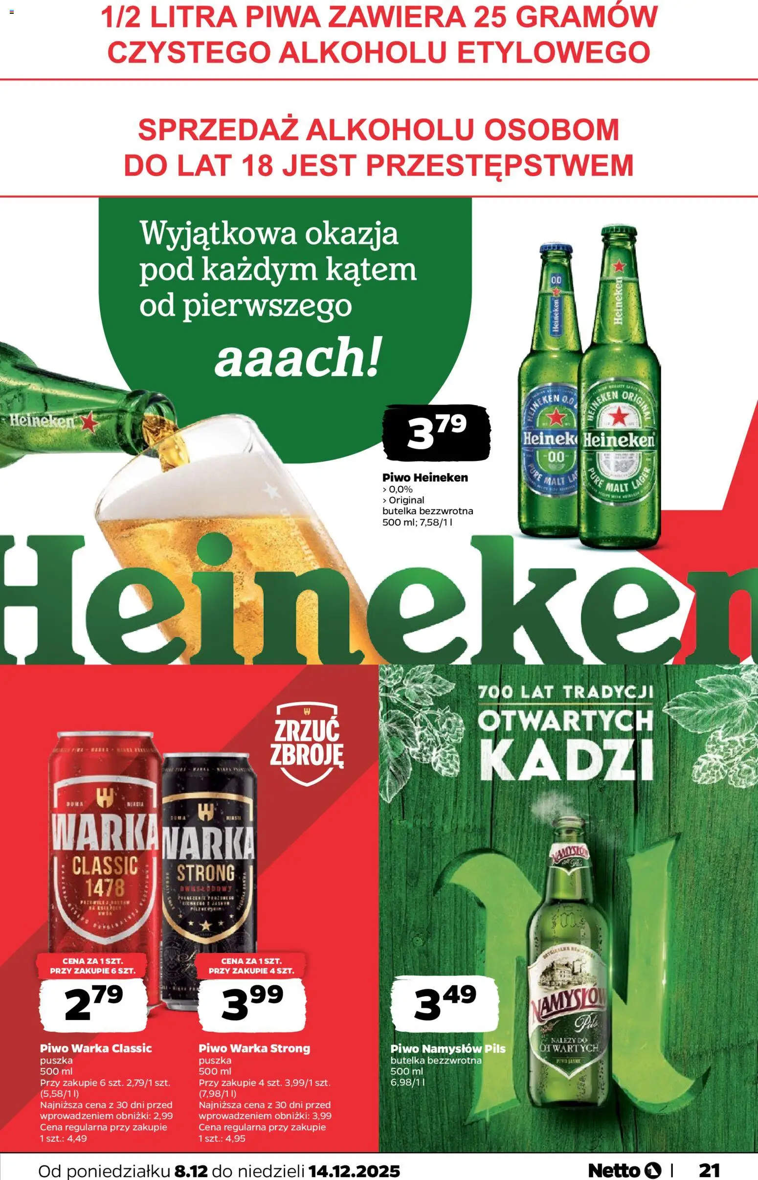 Netto gazetka - Spożywcza od 08.12.2025 | Strona: 21 | Produkty: Warka, Piwo Warka, Piwo, Piwo Namysłów