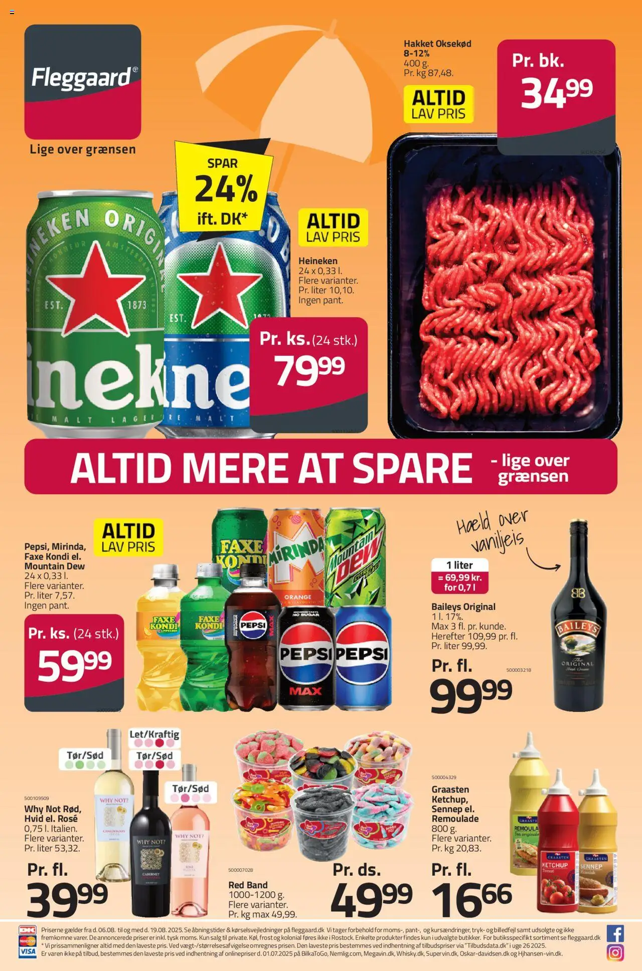 Fleggaard Tilbudsavis gyldig fra 06.08.2025 | Side: 1 | Produkter: Amendoins, Ketchup, Sennep, Faxe Kondi