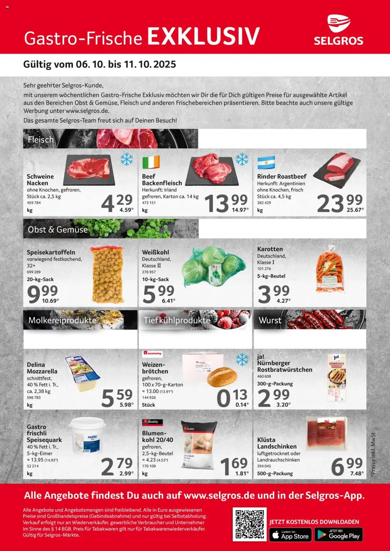 Selgros Gastro Angebote – gültig ab 06.10.2025 | Seite: 1 | Produkte: Blumen, Roastbeef, Obst, Wurst