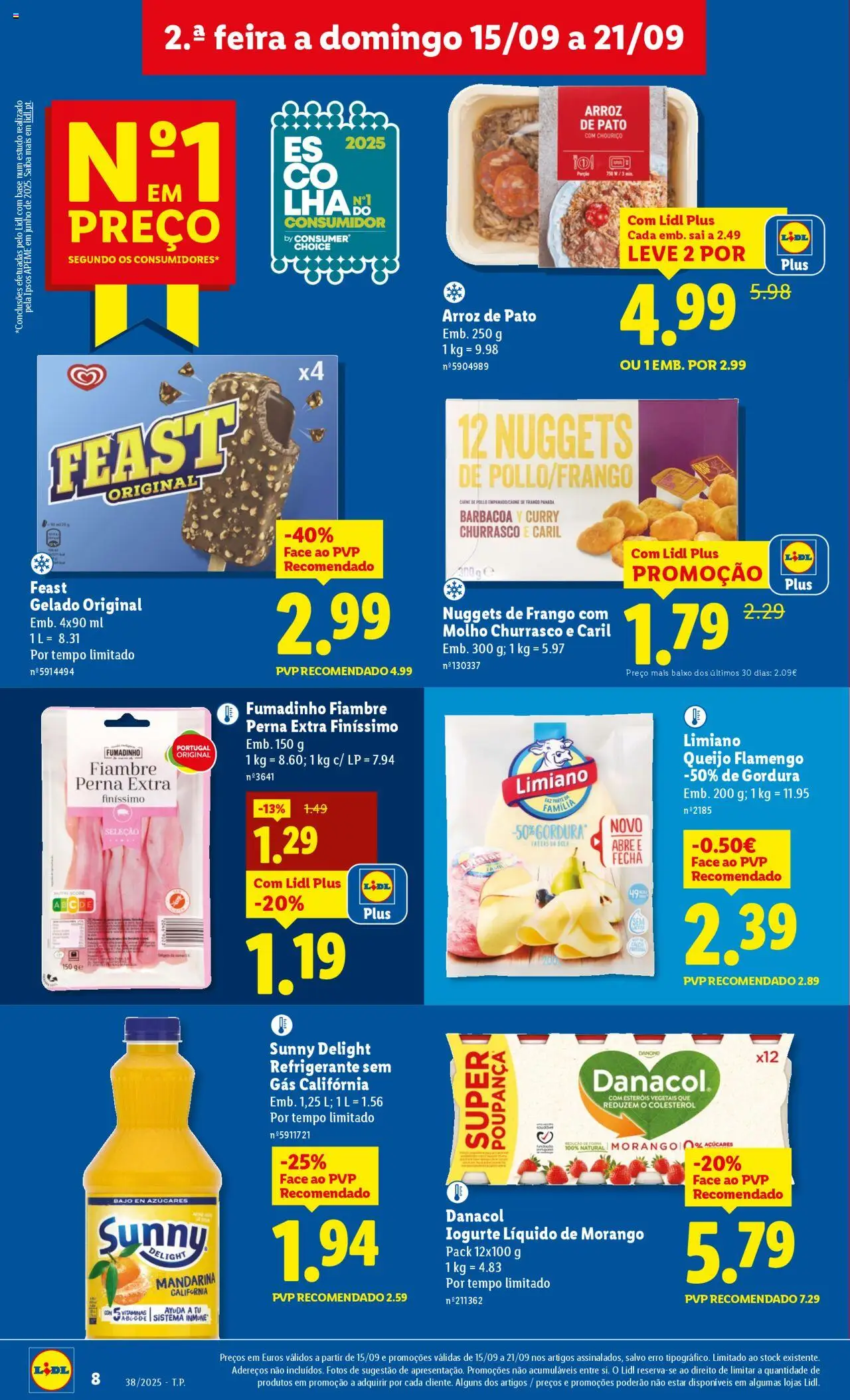 Lidl folheto │ válido de 15.09.2025 | Página: 8 | Produtos: Nuggets de frango, Feast gelado, Queijo, Arroz