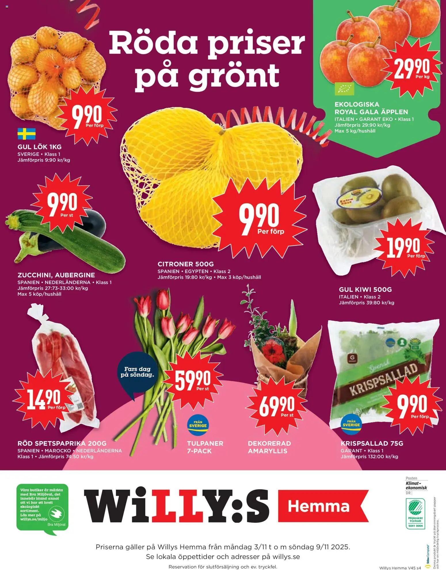 Willys reklamblad aktuell från 03.11.2025 | Sida: 4 | Produkter: Gul lök, Äpplen, Äpple, Papper