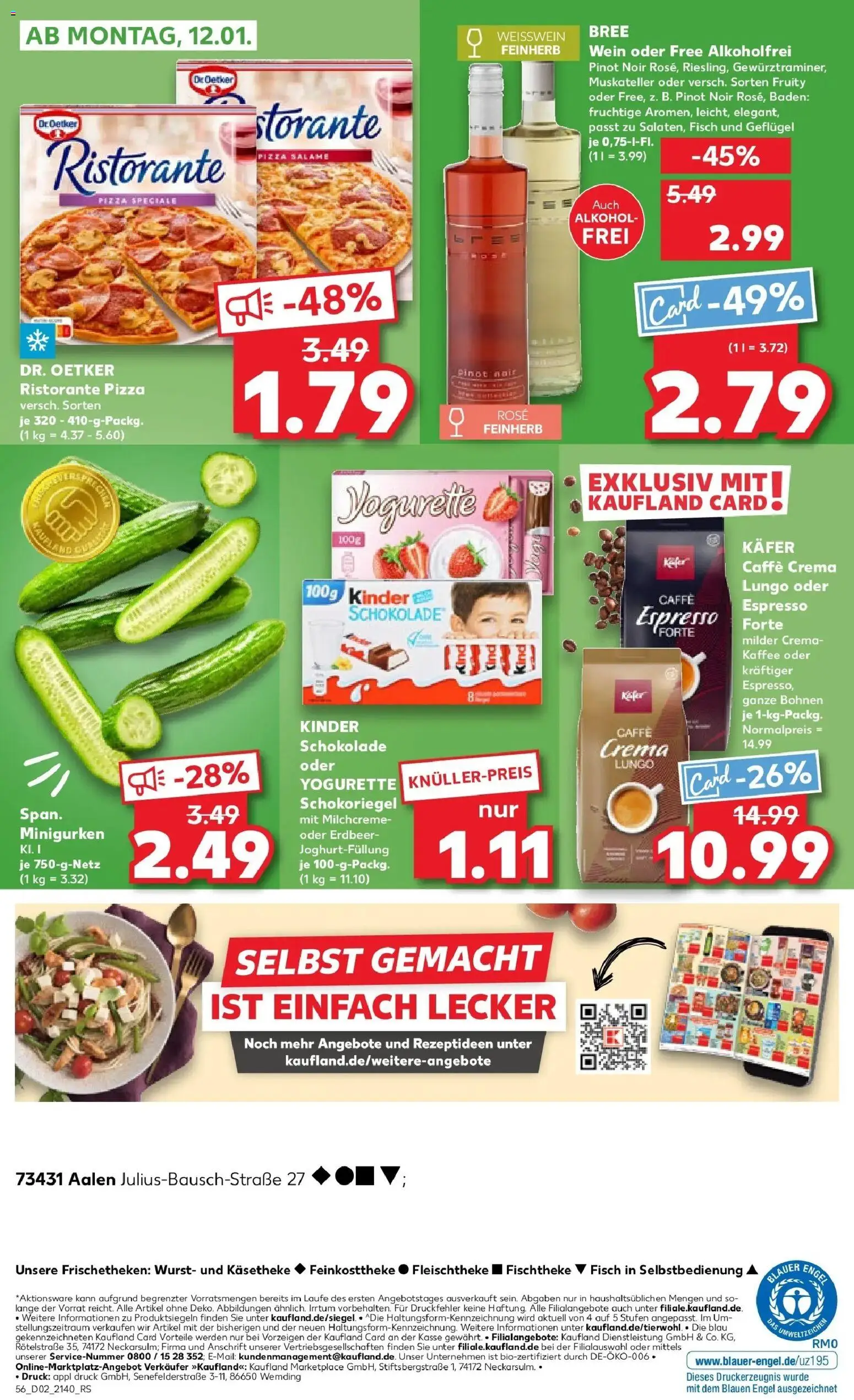 Kaufland prospekt Aalen	 – gültig ab 08.01.2026 | Seite: 56 | Produkte: Kinder schokolade, Kaffee, Bree, Wurst