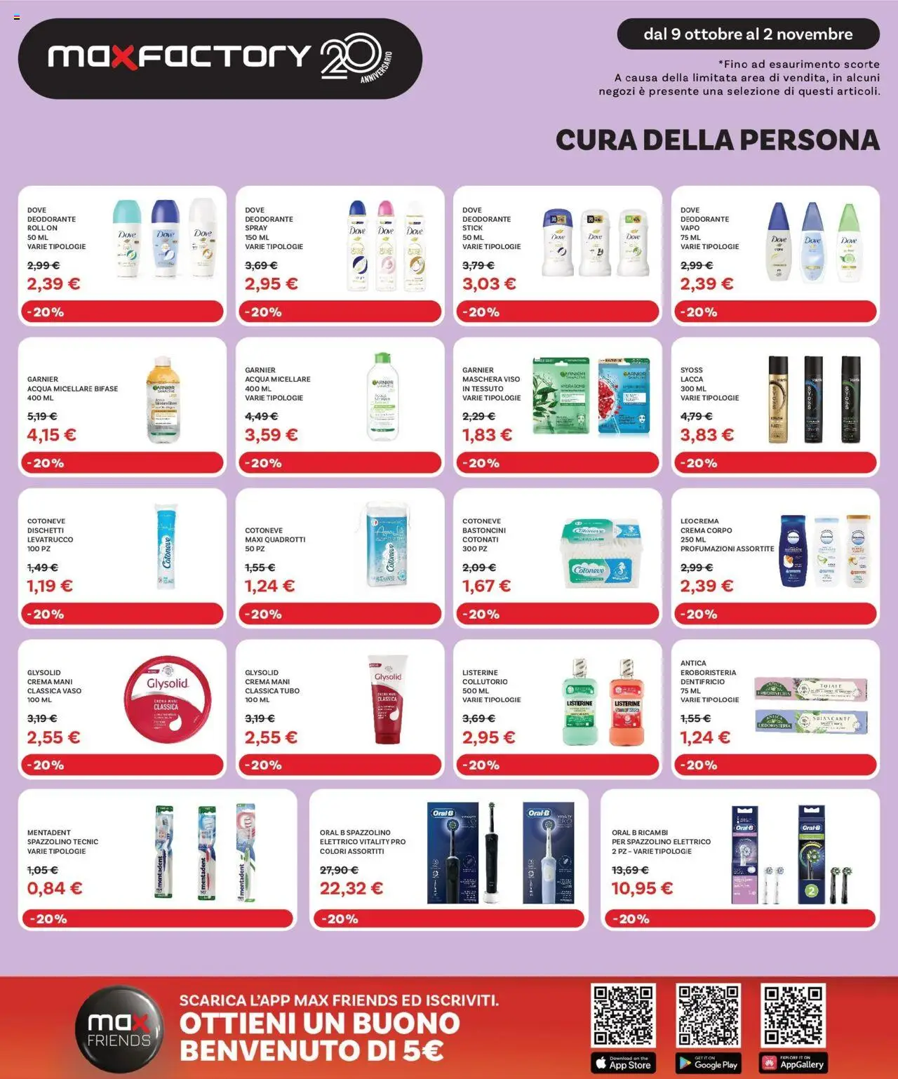 Volantino Max Factory del 09.10.2025 | Pagina: 14 | Prodotti: Maschera, Deodorante, Spazzolino, Tubo