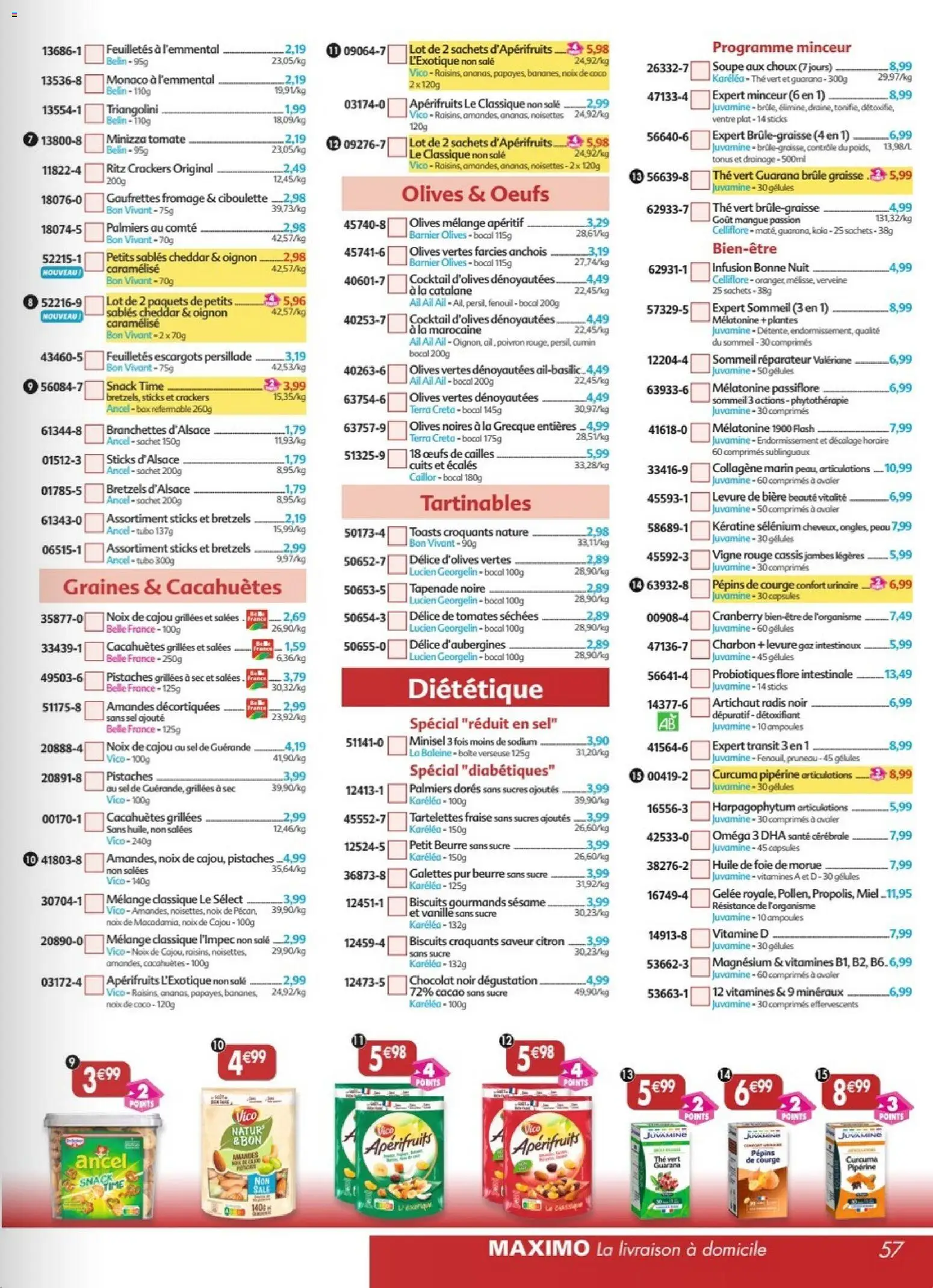 {H1} | Page: 57 | Produits: Amandes décortiquées, Sucre, Mangue, Artichaut