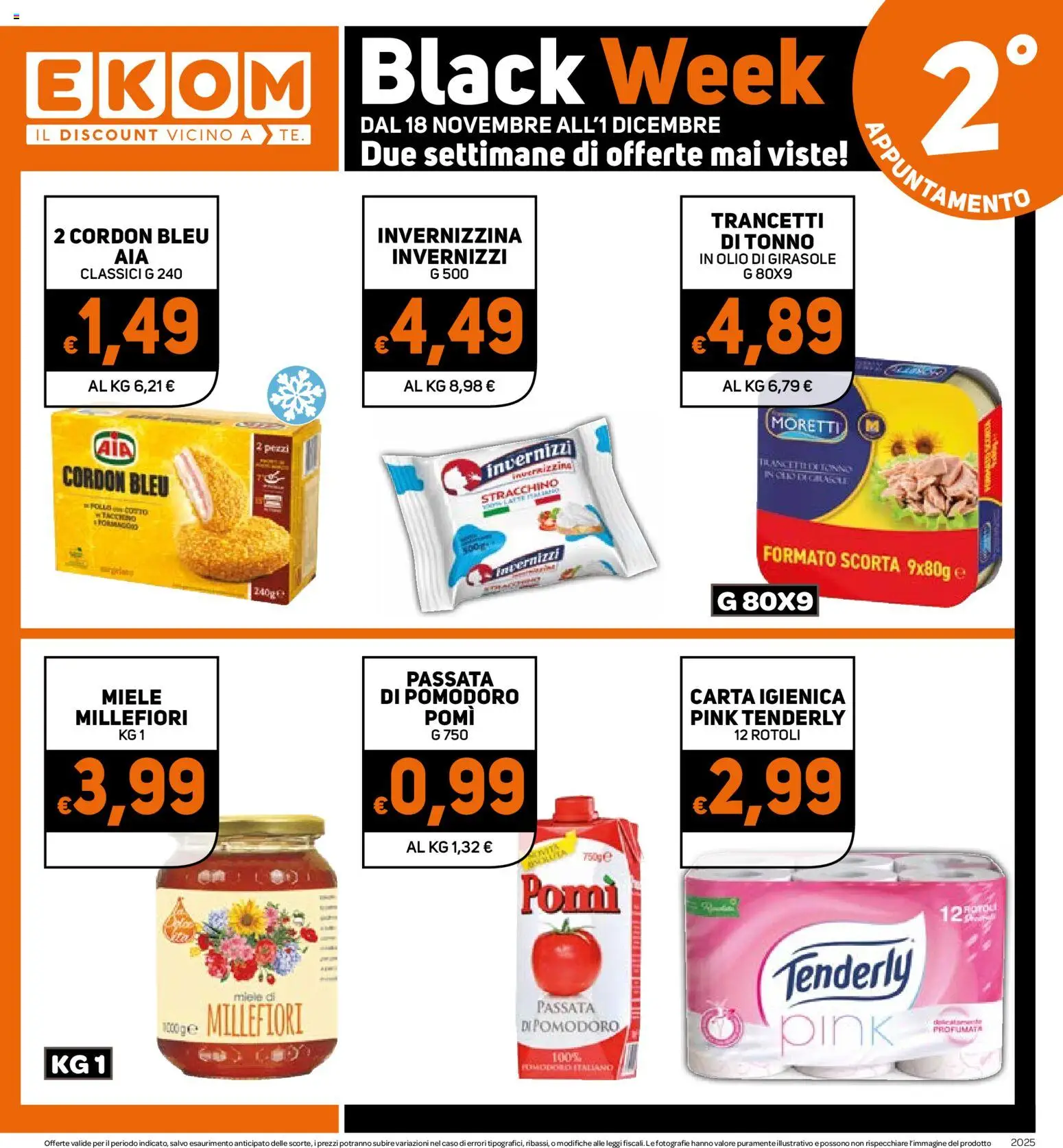 Volantino Ekom del 18.11.2025 | Pagina: 12 | Prodotti: Carta igienica, Pomodoro, Olio, Stracchino