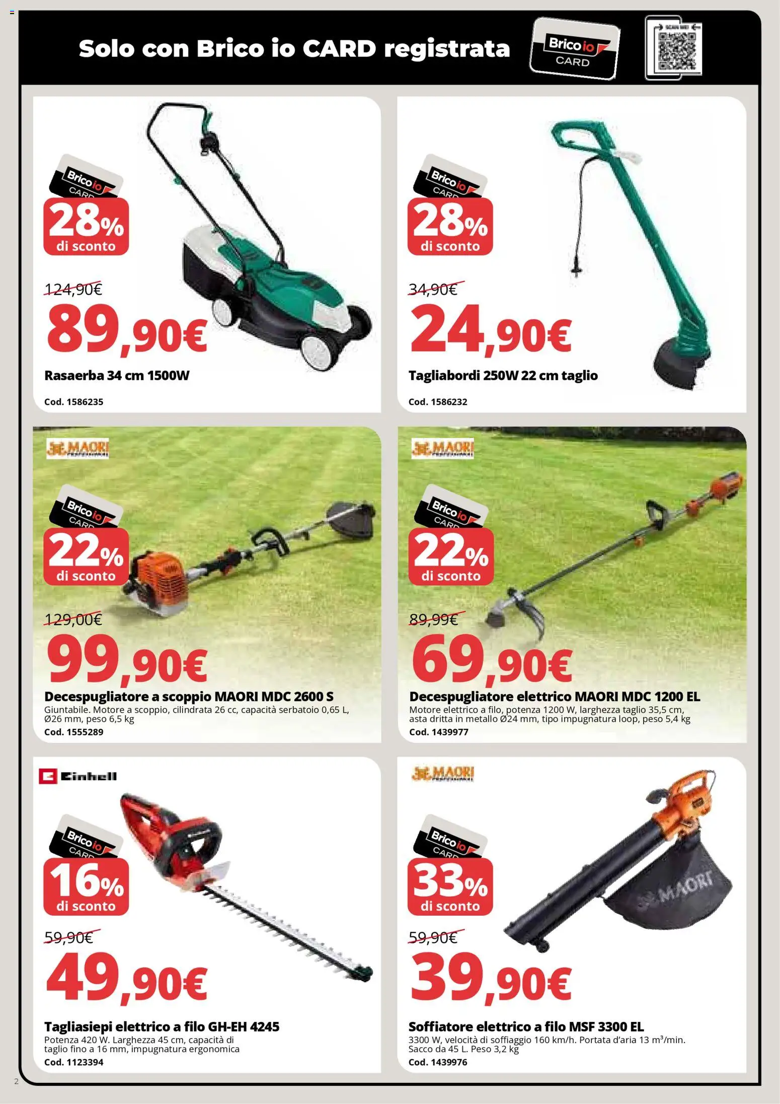 Volantino Brico io del 05.03.2026 | Pagina: 2 | Prodotti: Tagliasiepi, Rasaerba, Decespugliatore