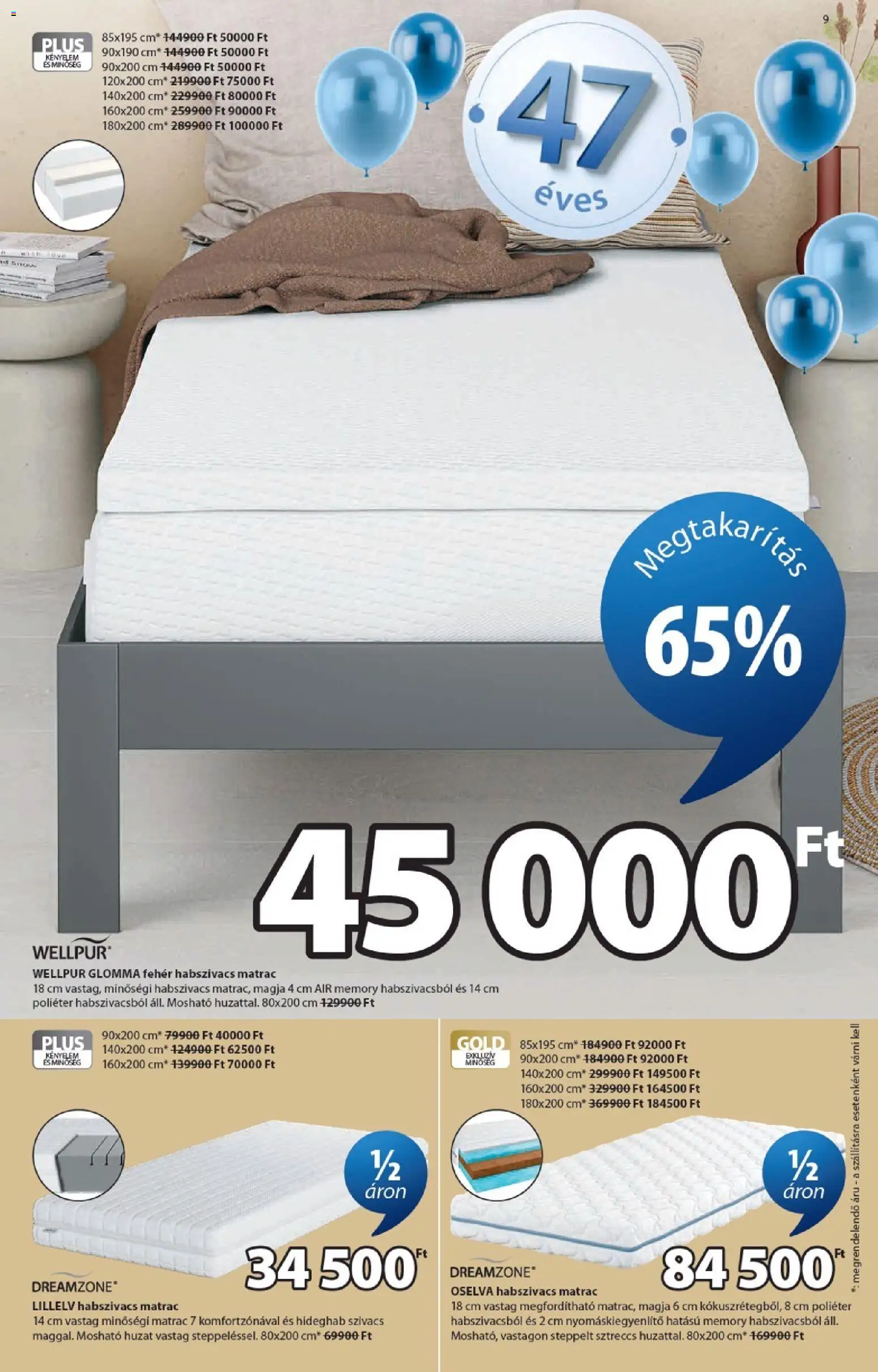 JYSK akciós ujság - amely érvényes a következő dátumtól: 15.04.2026 | Oldal: 9 | Termékek: Matrac