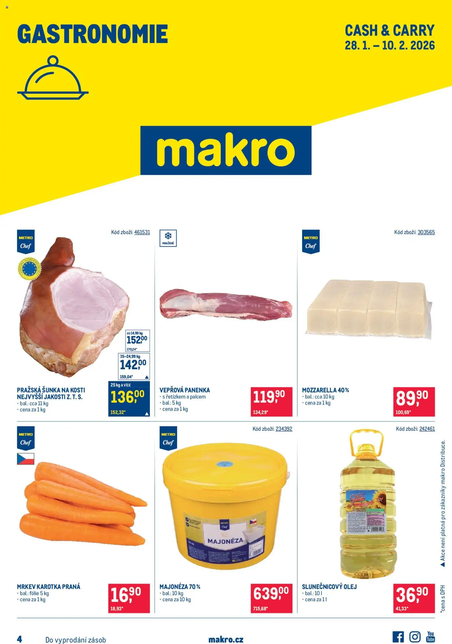 Makro leták - Gastronomie od 28.01.2026 | Strana: 1 | Produkty: Olej, Šunka, Vepřová panenka, Mozzarella