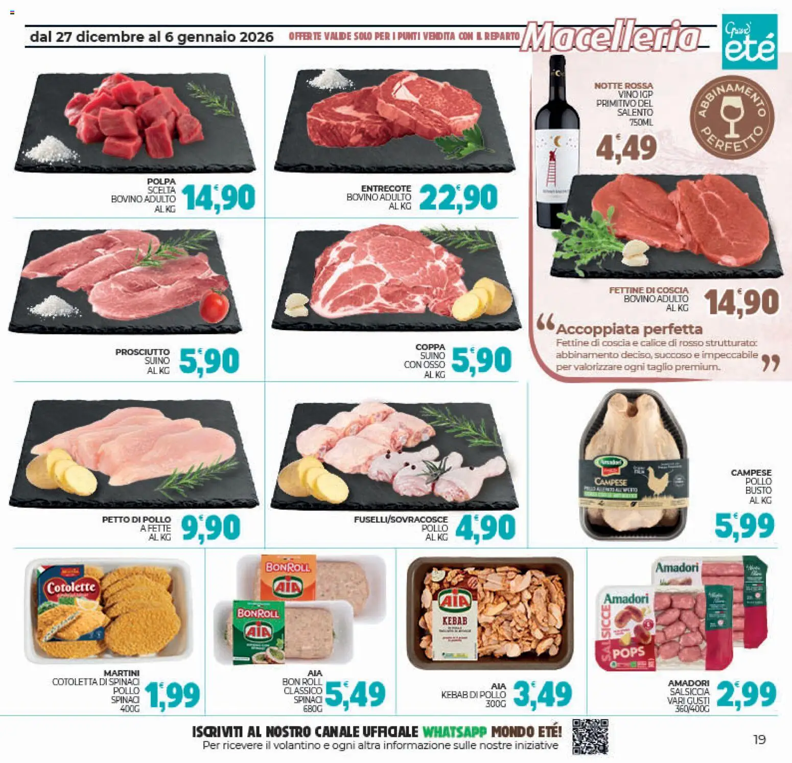 Volantino Eté del 27.12.2025 | Pagina: 19 | Prodotti: Calice, Pollo, Suino, Vino