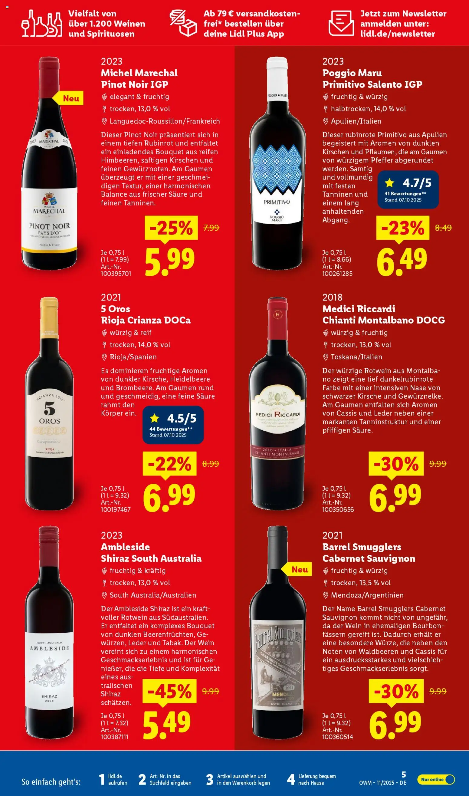 Lidl  Wein & Spirituosen – gültig ab 01.11.2025 | Seite: 5 | Produkte: Rotwein, Pfeffer, Wein, Bourbon