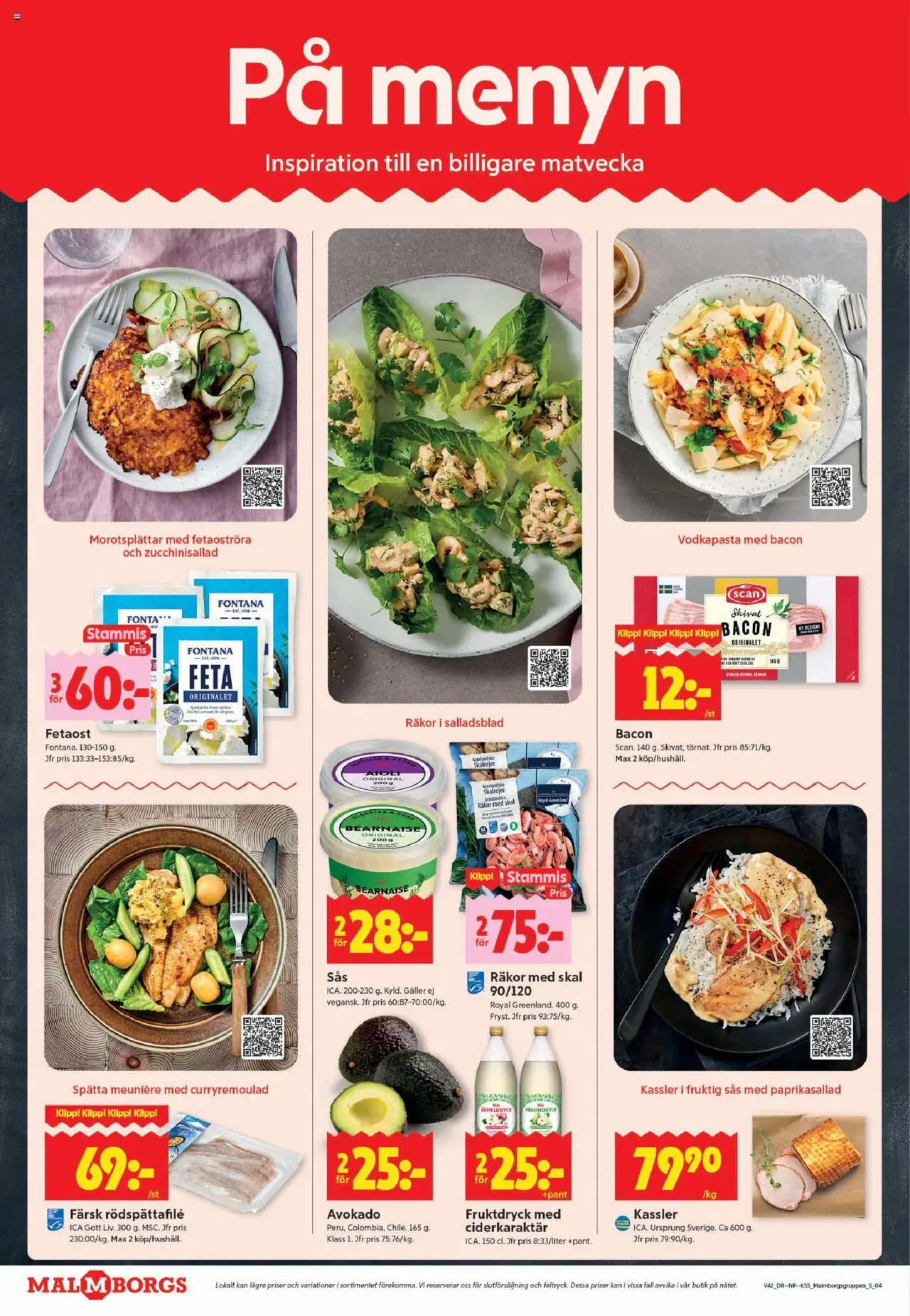 ICA Kvantum reklamblad aktuell från 13.10.2025 | Sida: 4 | Produkter: Bacon, Räkor, Fetaost, Aioli