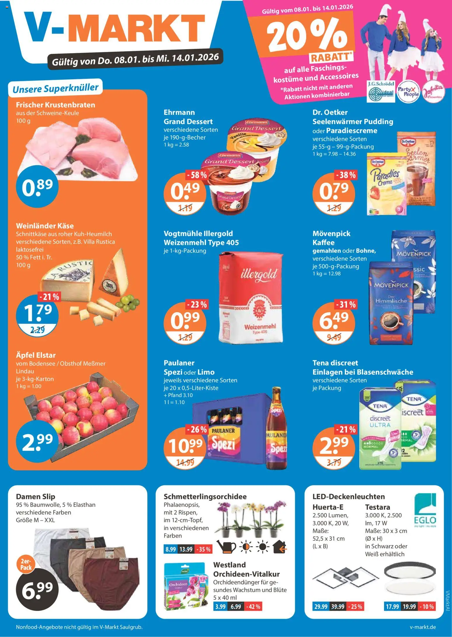 V-Markt - Schwaben / Oberbayern – gültig ab 08.01.2026 | Seite: 1 | Produkte: Käse, Äpfel, Slip, Paulaner
