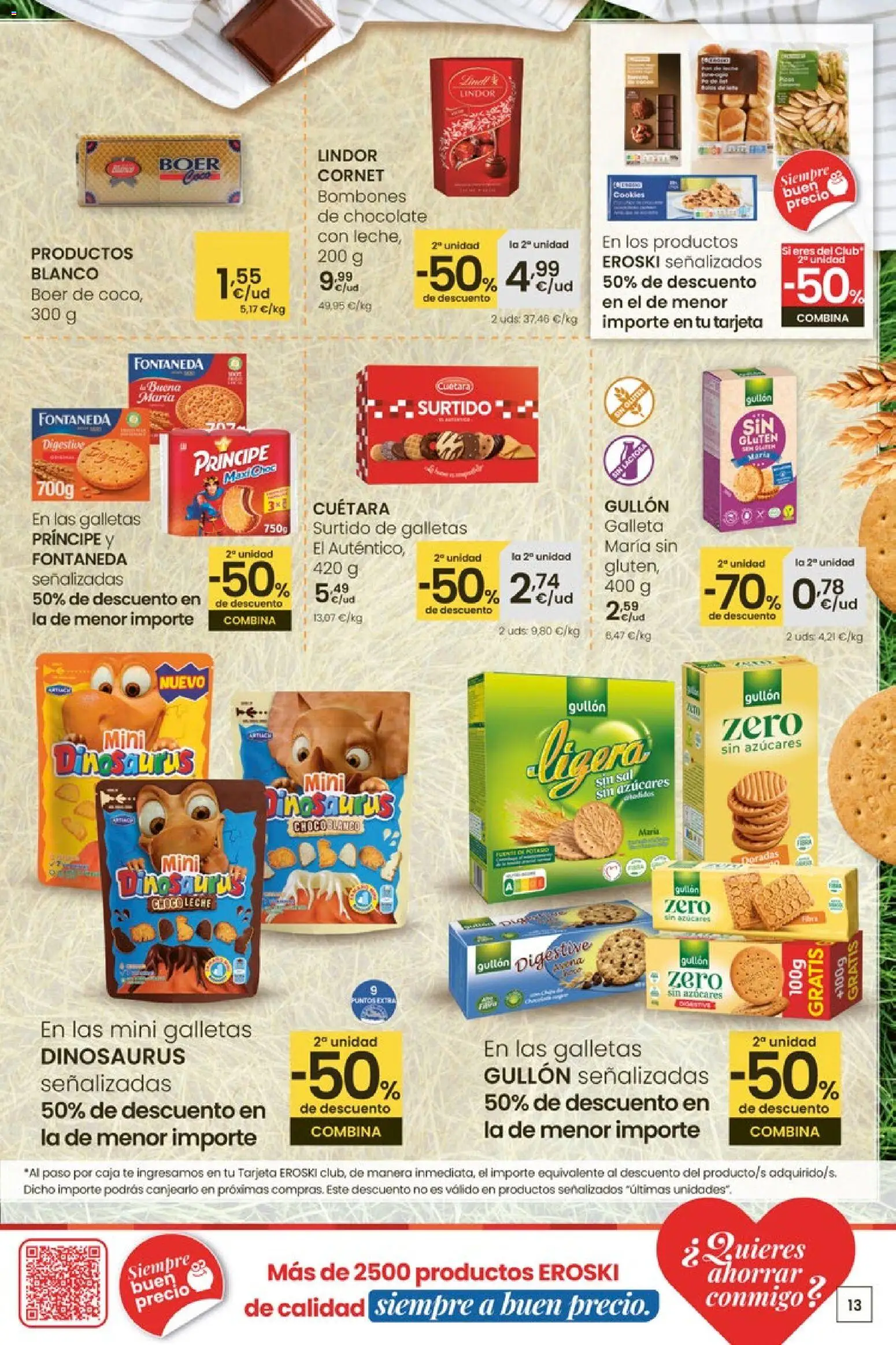 Eroski Quieres ahorrar conmigo │ válido desde el 16.04.2026 | Página: 13 | Productos: Leche, Chocolate, Té, Galletas