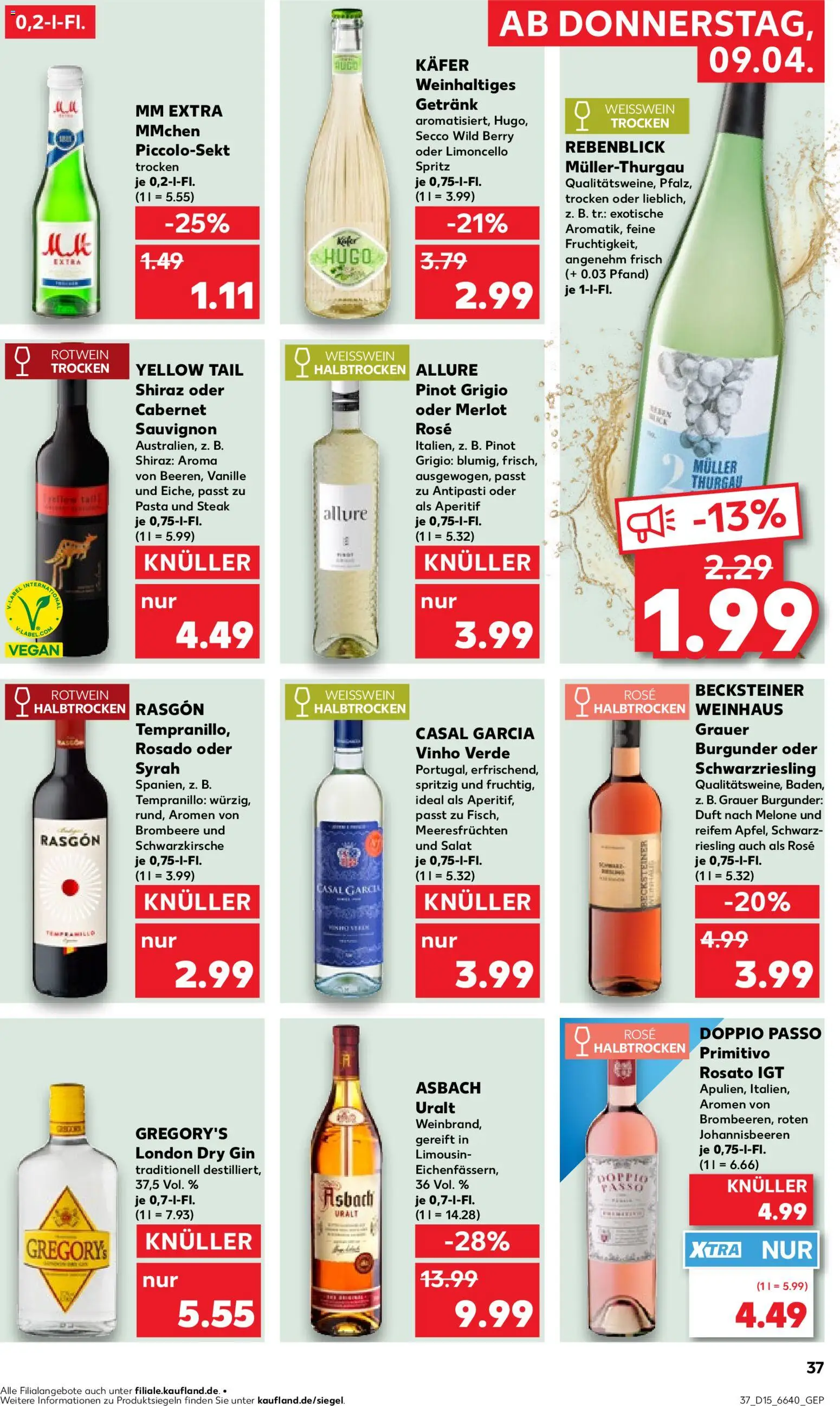 Kaufland Německo leták od 09.04.2026 | Strana: 37 | Produkty: Steak, Riesling, Limoncello, Pinot Grigio