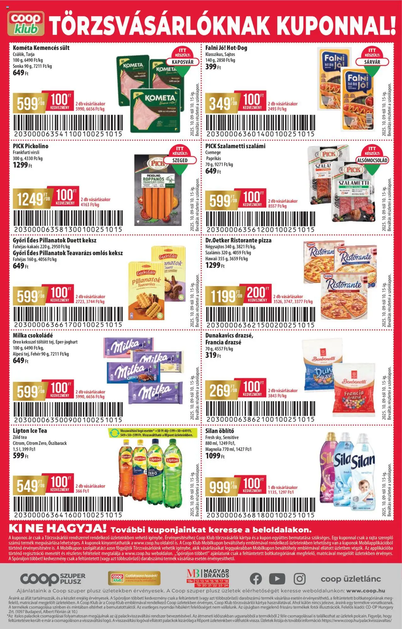 COOP akciós ujság - amely érvényes a következő dátumtól: 09.10.2025 | Oldal: 12 | Termékek: Virsli, Hot dog, Pick, Zöld tea
