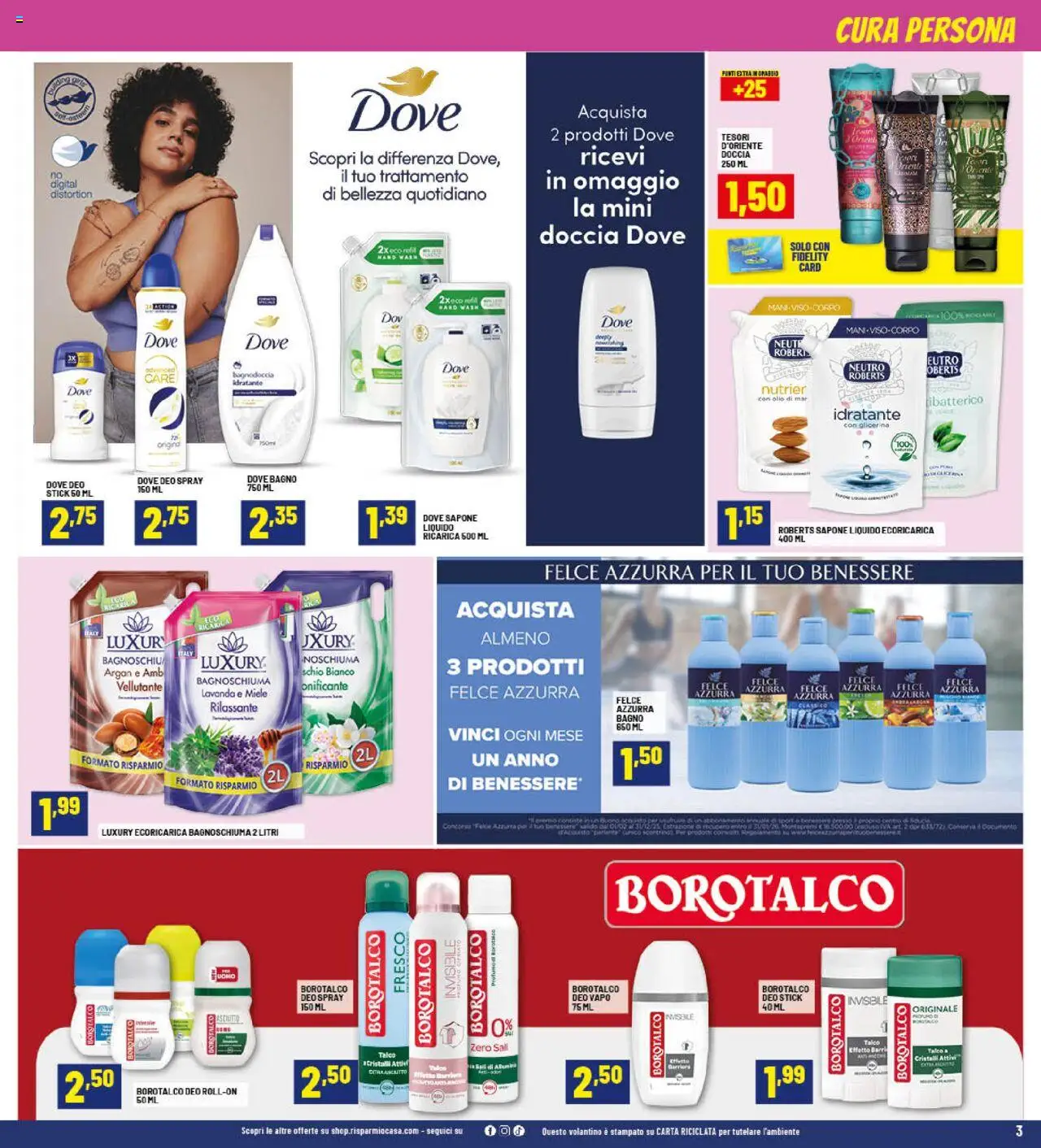 Volantino RisparmioCasa del 25.09.2025 | Pagina: 3 | Prodotti: Olio, Miele, Doccia, Profumo
