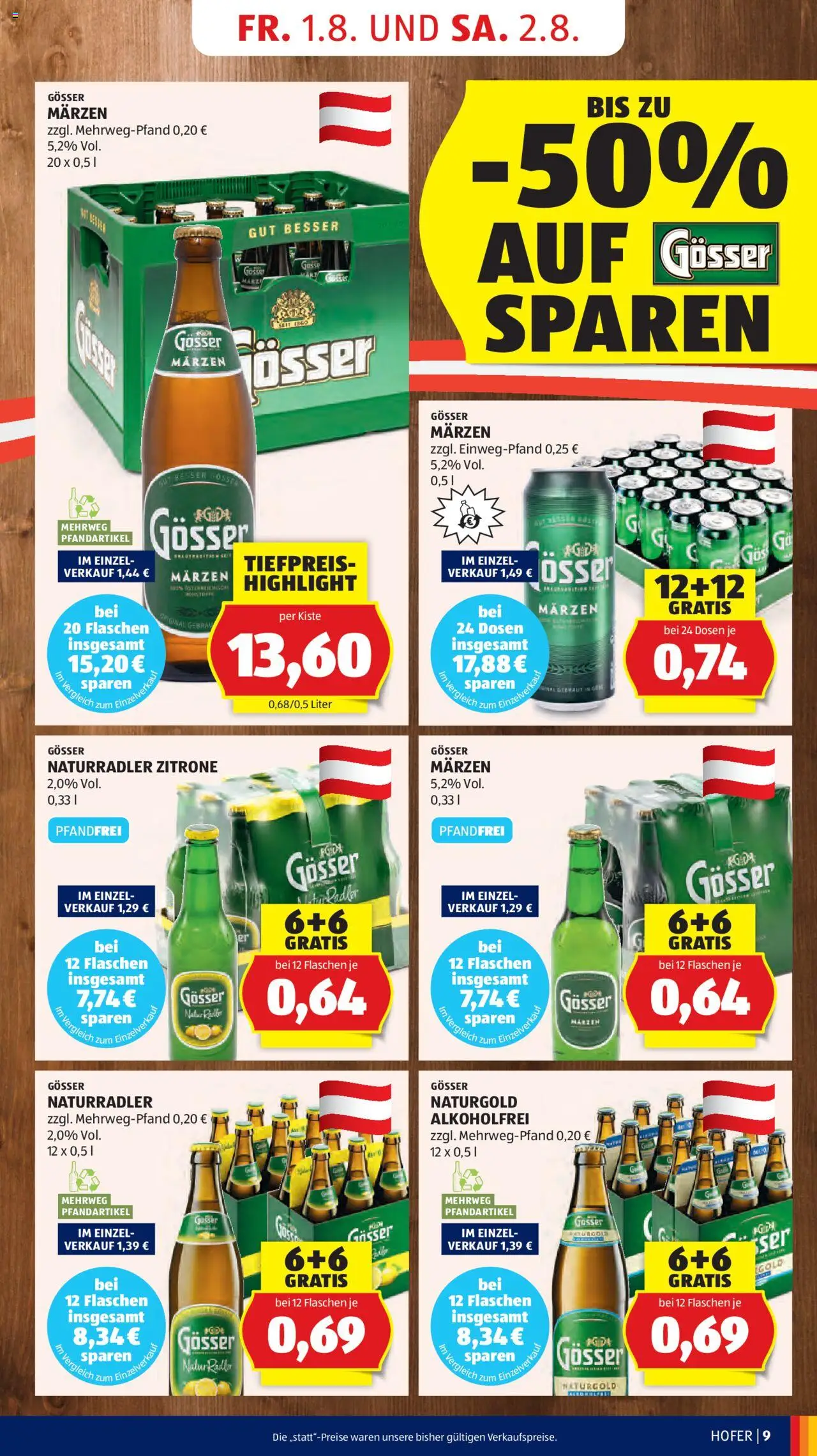 Hofer AT akciós ujság - amely érvényes a következő dátumtól: 01.08.2025 | Oldal: 11 | Termékek: Radler, Gösser