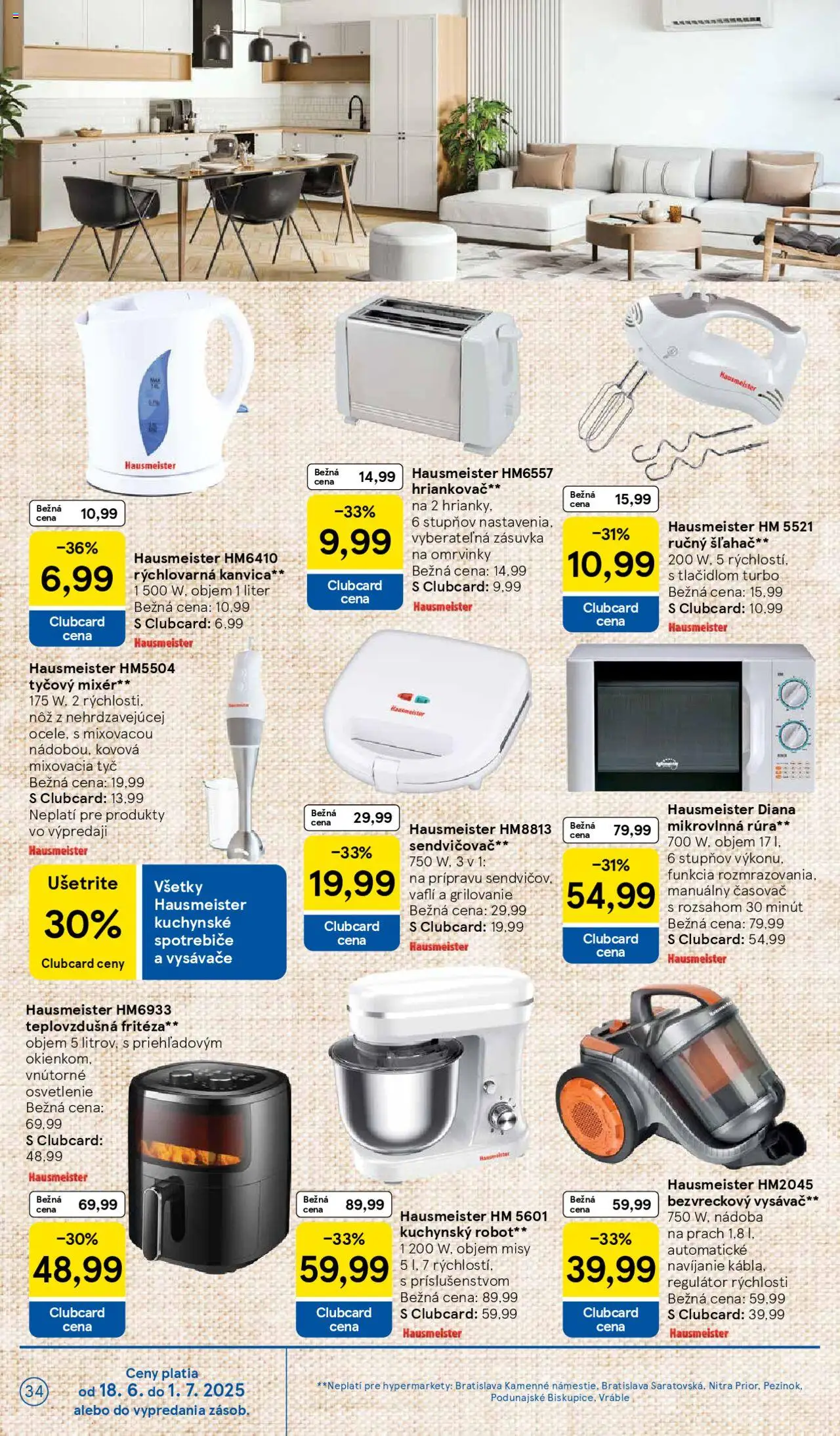 Tesco Hypermarket - leták │ platný od 18.06.2025 | Strana: 34 | Produkty: Osvetlenie, Ručný šľahač, Fritéza, Teplovzdušná frítéza