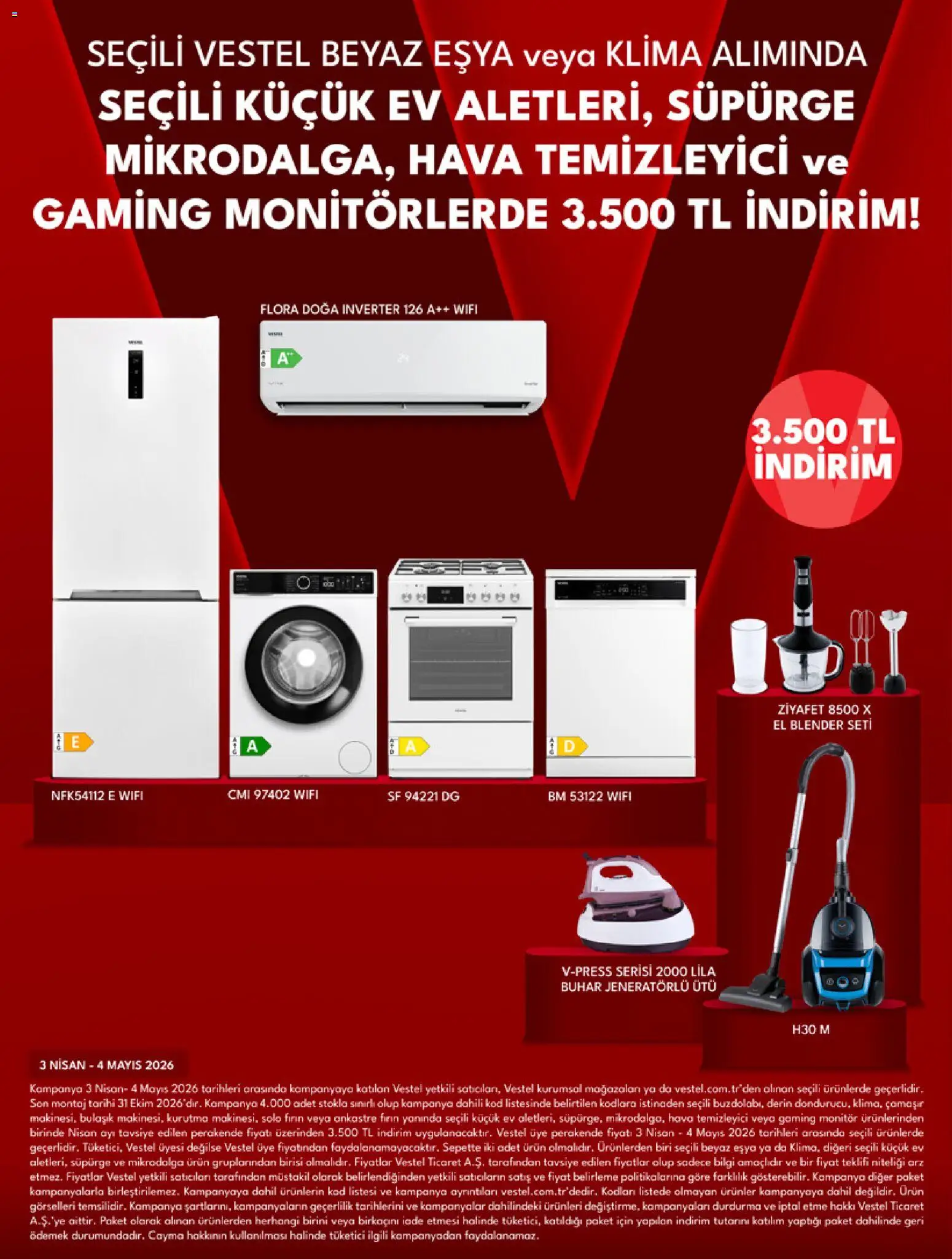 Vestel Katalog - 03.04.2026 tarihinden itibaren geçerlidir | Sayfa: 8 | Ürünler: Blender, Monitör, Fırın, Ütü