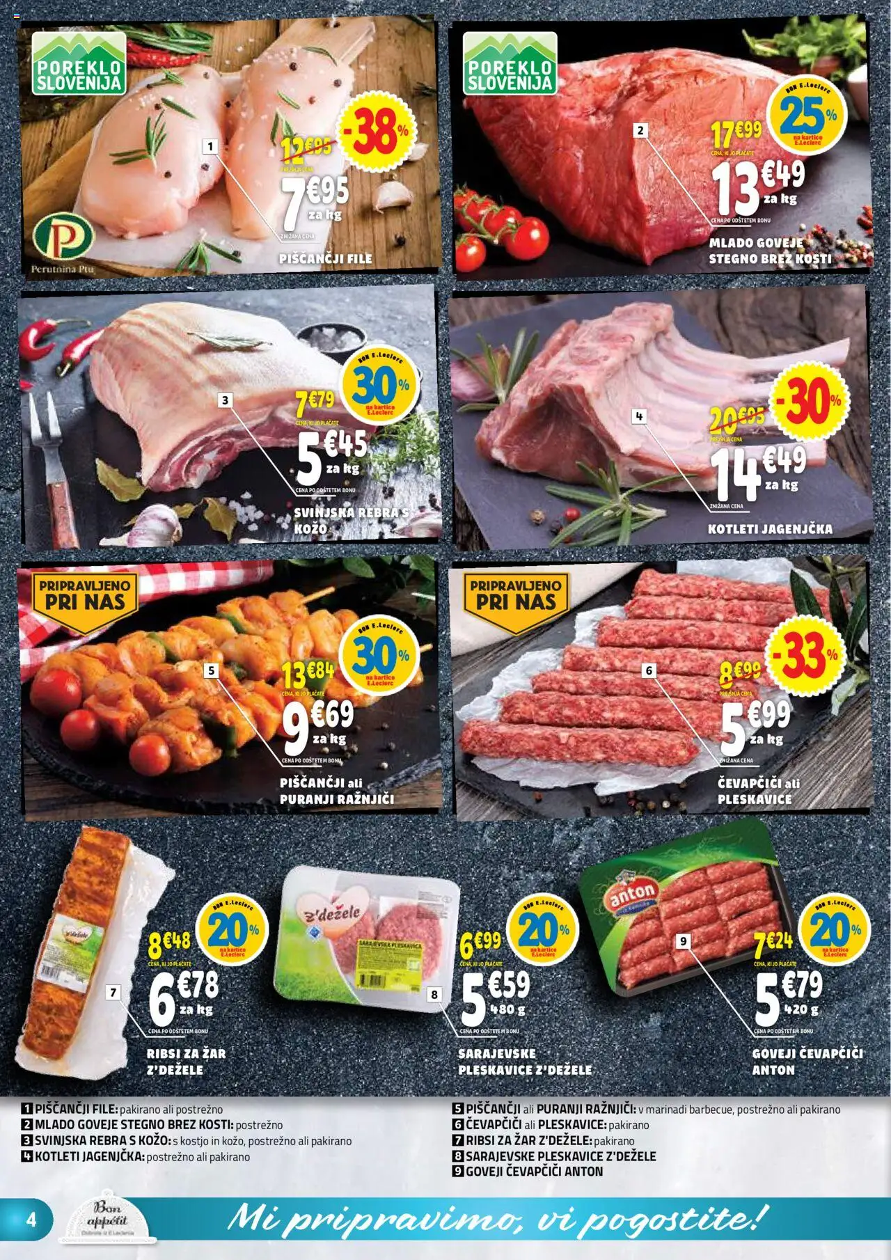 E.leclerc katalog │ velja od 06.08.2025 | Stran: 4 | Izdelki: Čevapčiči, Zar, Ražnjiči, Pleskavice