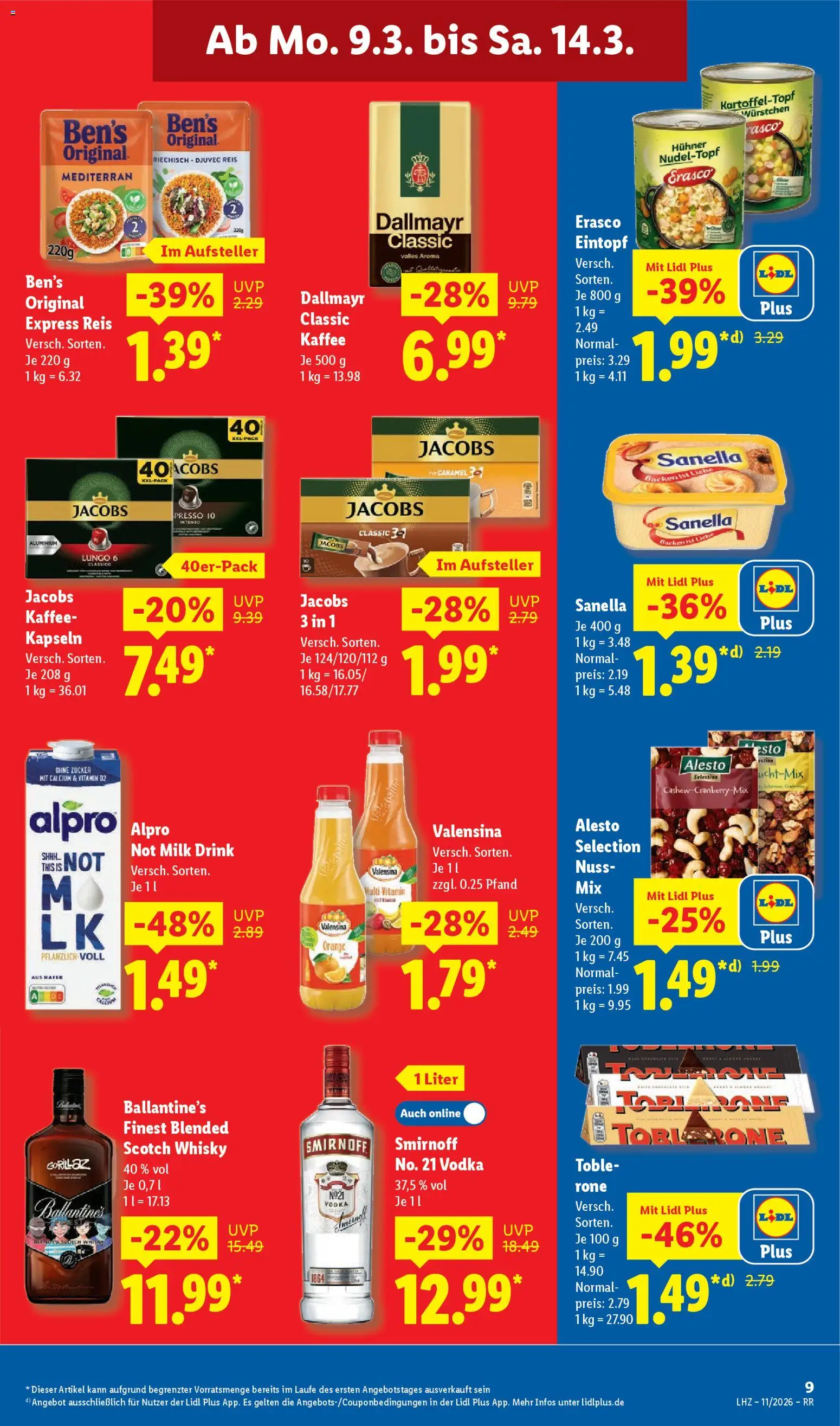 Lidl Prospekt Bestwig – gültig ab 09.03.2026 | Seite: 19 | Produkte: Whisky, Smirnoff, Reis, Erasco